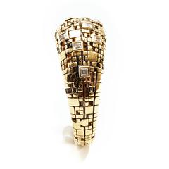 Bitcoin Blockchain Diamond and 18K Gold Slim Dome Ring