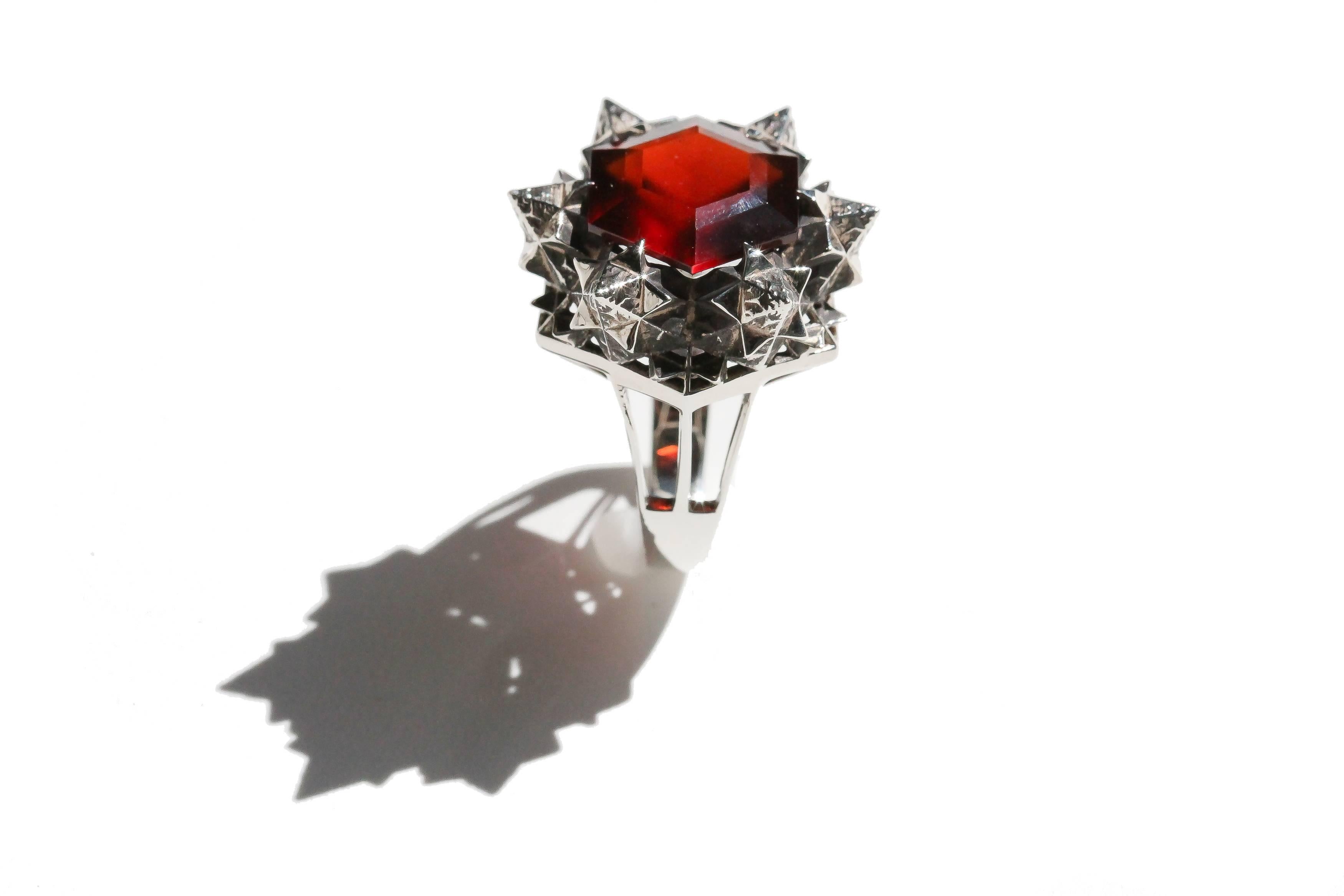 Women's or Men's Thoscene Hessonite Garnet Silver Statement Ring