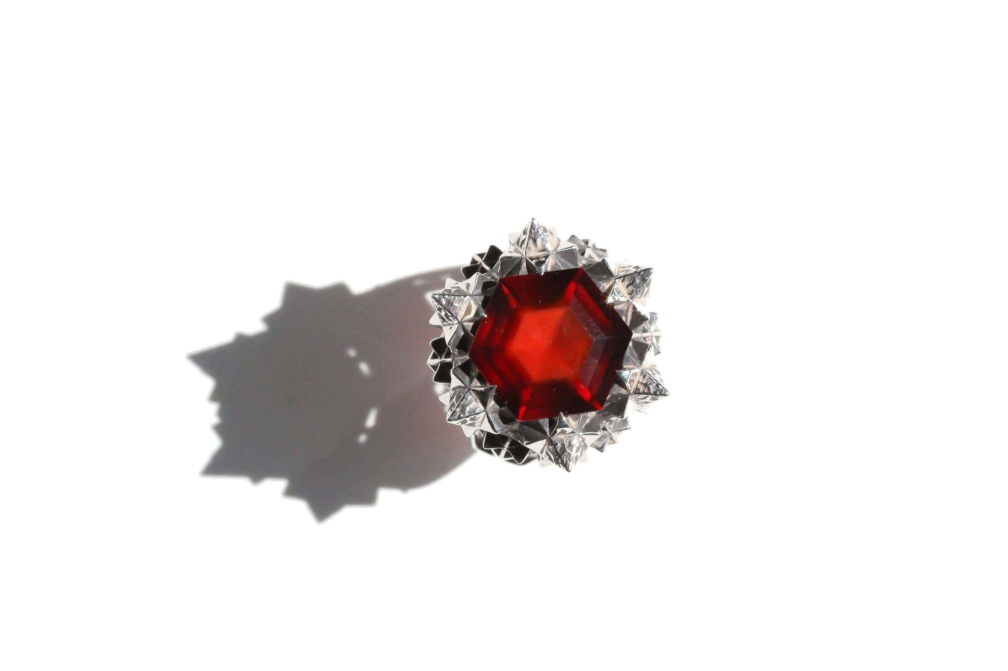 Thoscene Hessonite Garnet Silver Statement Ring 1