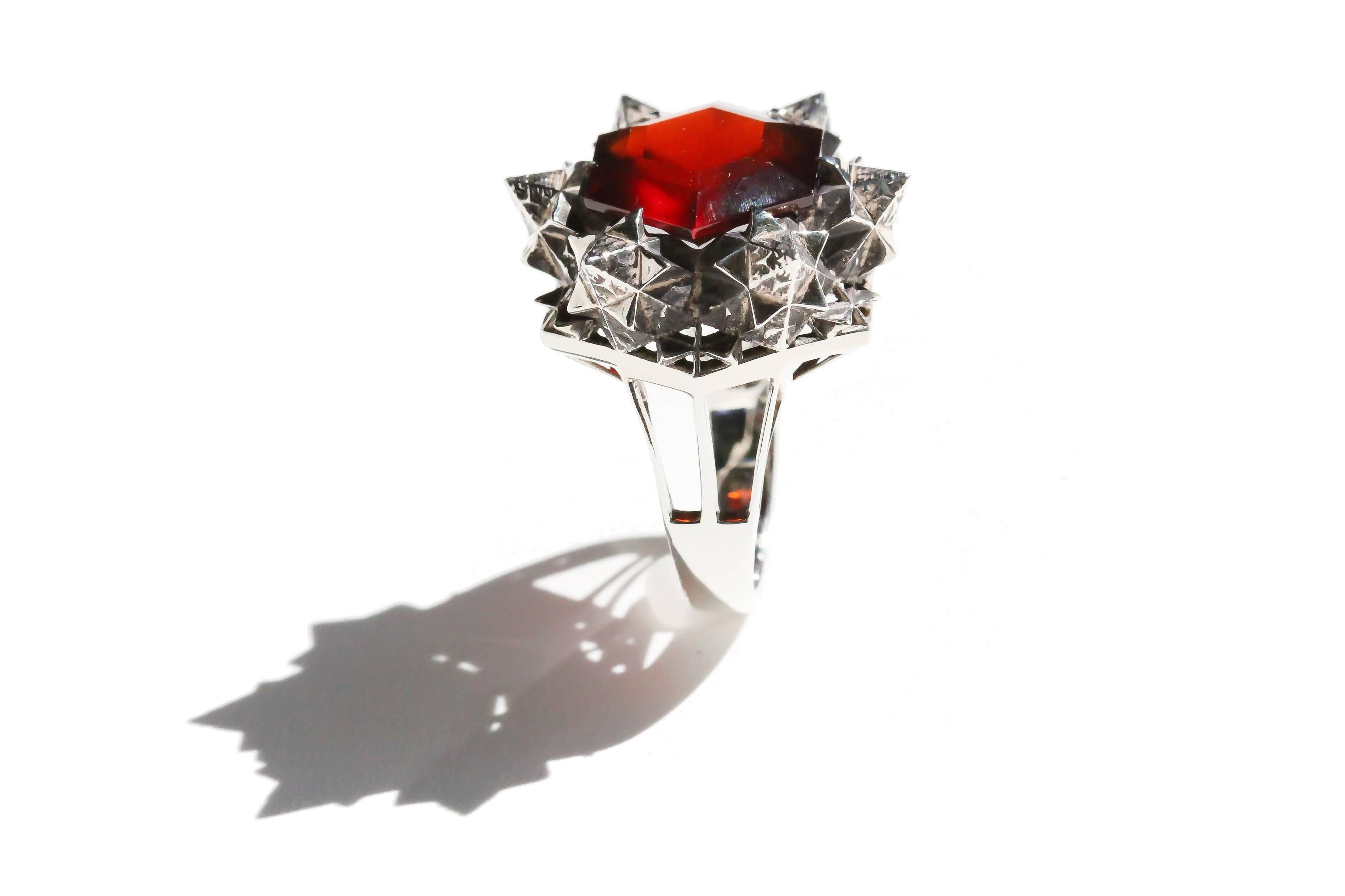 Thoscene Hessonite Garnet Silver Statement Ring 3