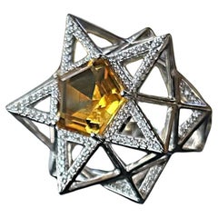 One of a Kind Star Diamond and Citrine 18K White Gold Ring – Sacred Geometry