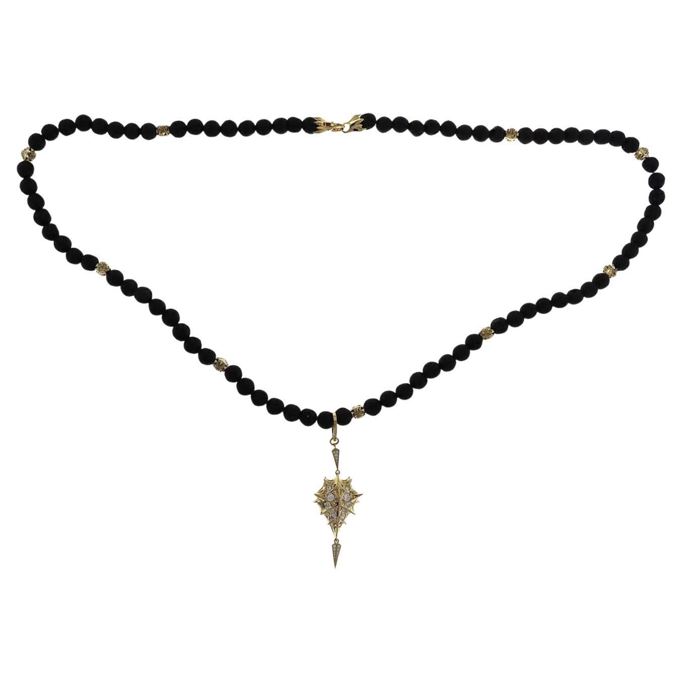 Temple 18K Gold and Lava Stone Necklace For Sale