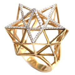 Marco Estrella Parcial Diamante Pave Anillo Oro