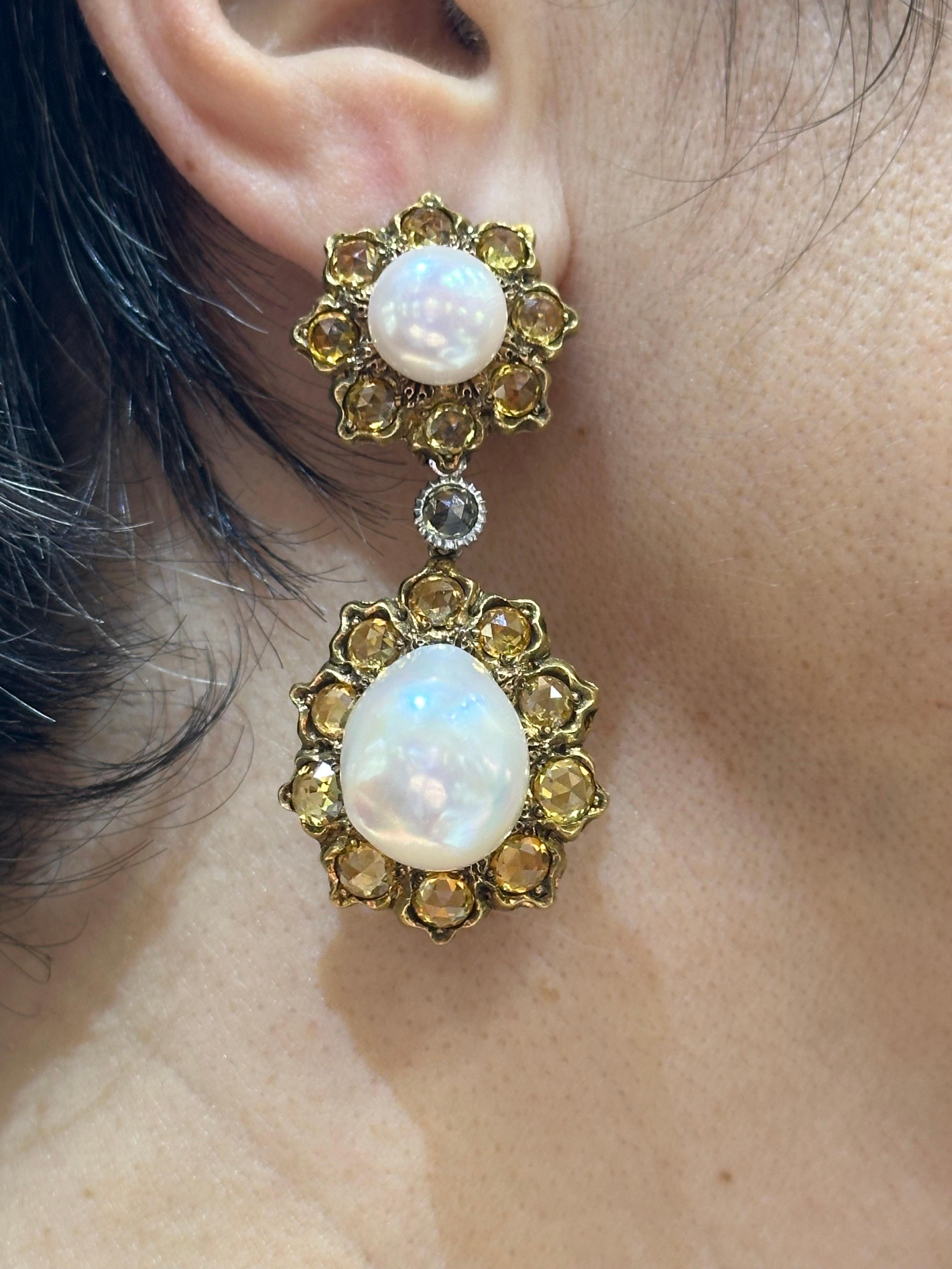 Buccellati 1980s pearl and yellow sapphire earrings 1