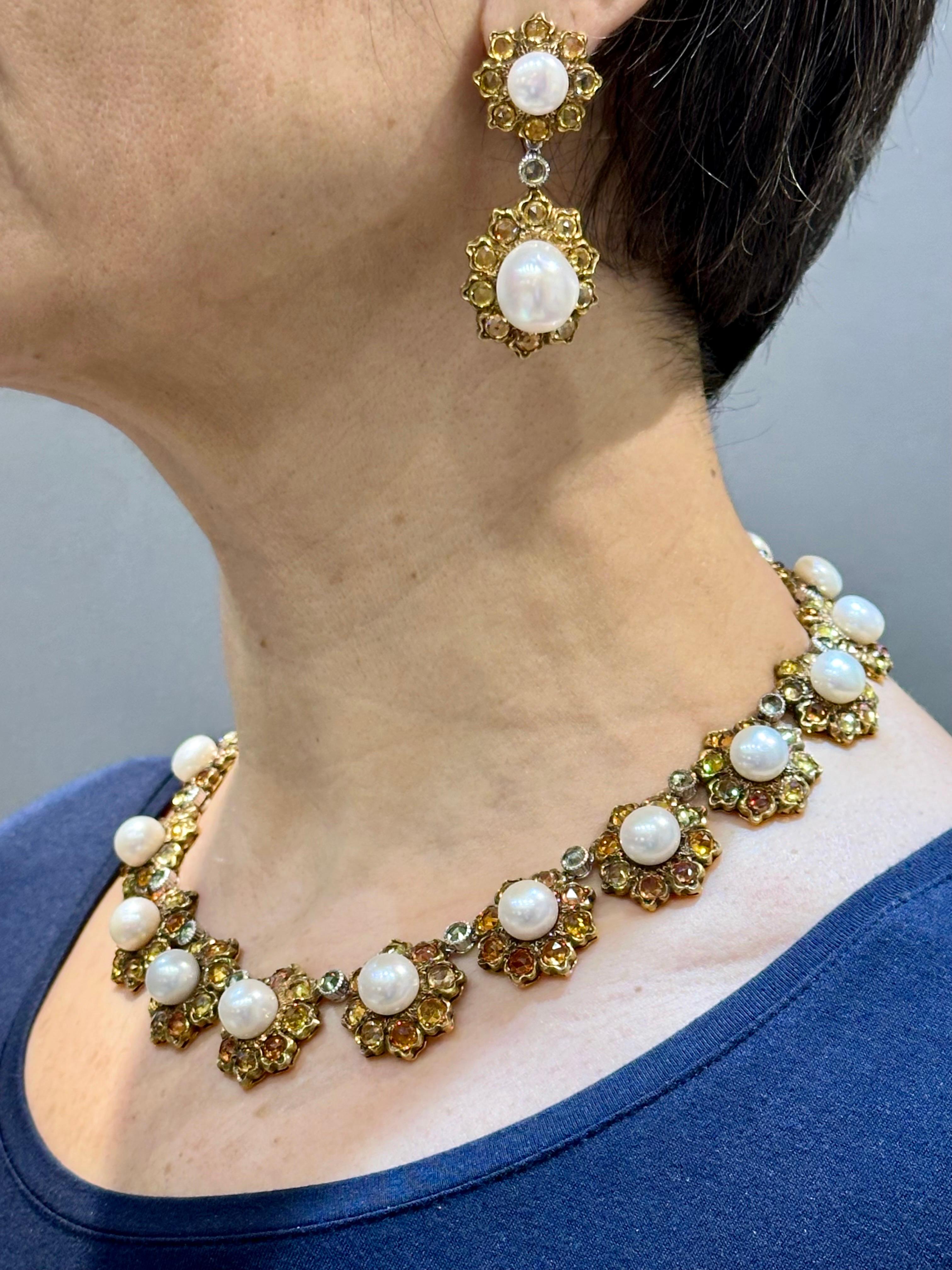 Buccellati 1980s pearl and yellow sapphire earrings 2