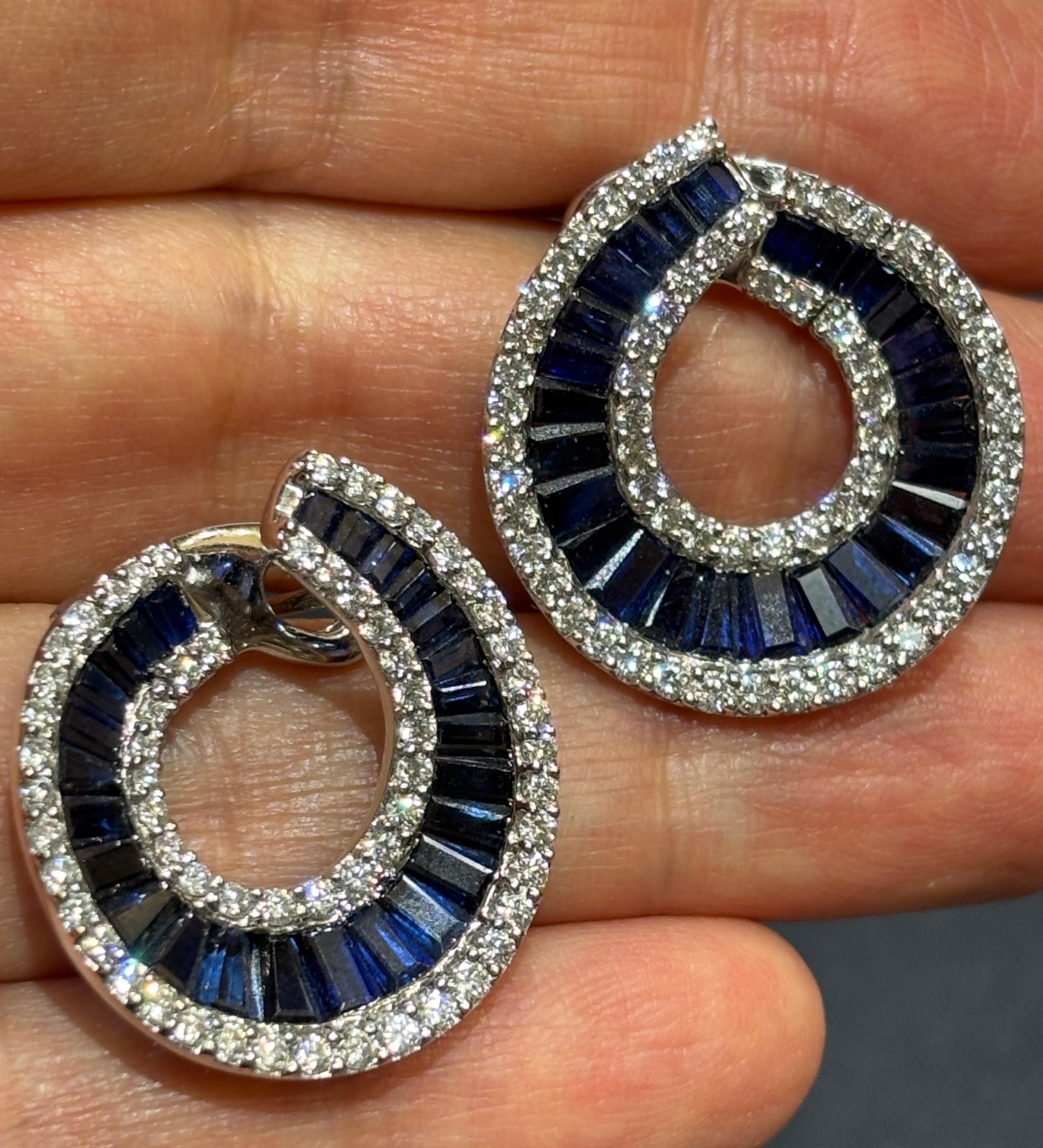 Women's or Men's Italian Diamond and Sapphire Swirl Earrings For Sale