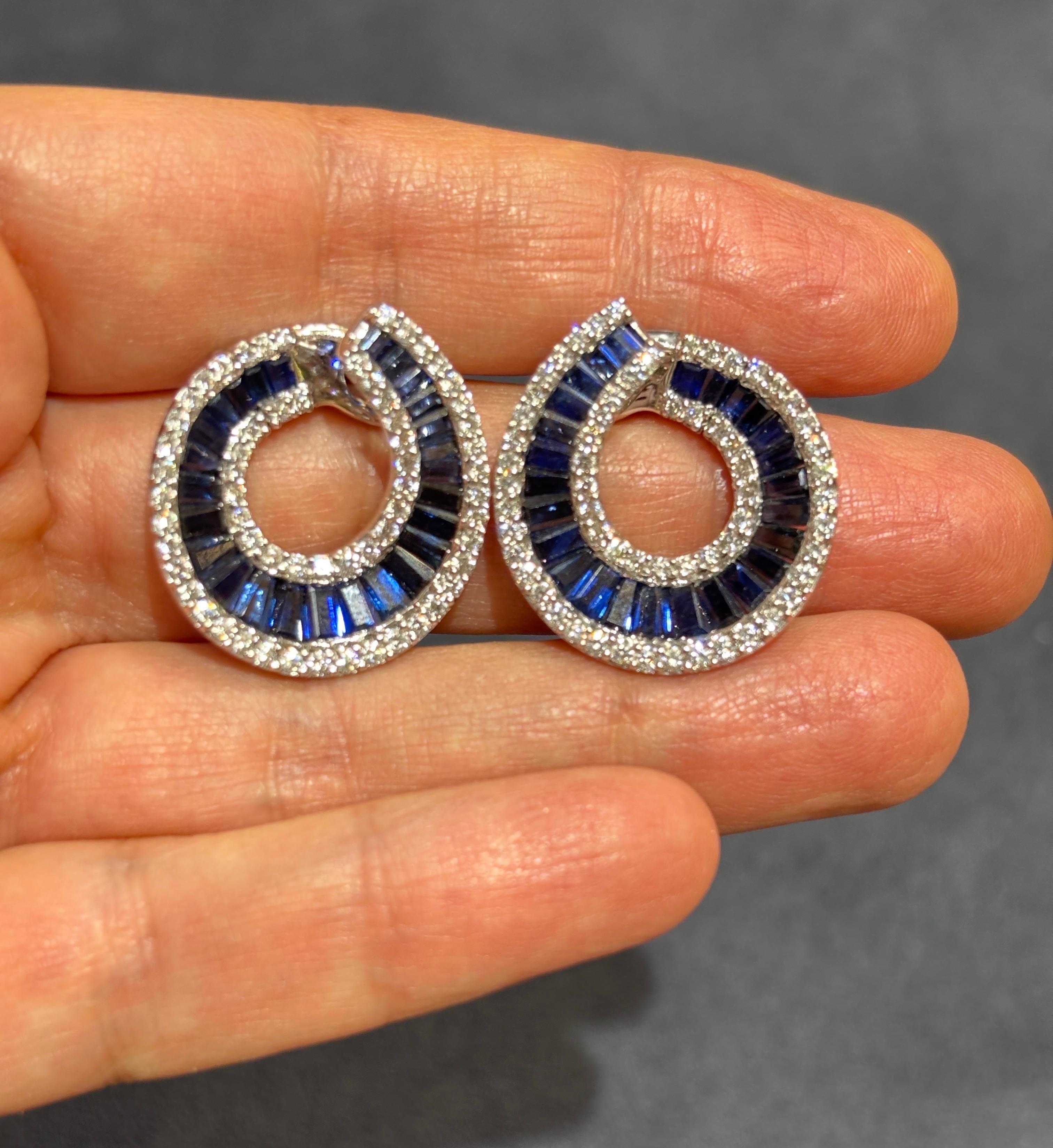 Italian Diamond and Sapphire Swirl Earrings For Sale 1