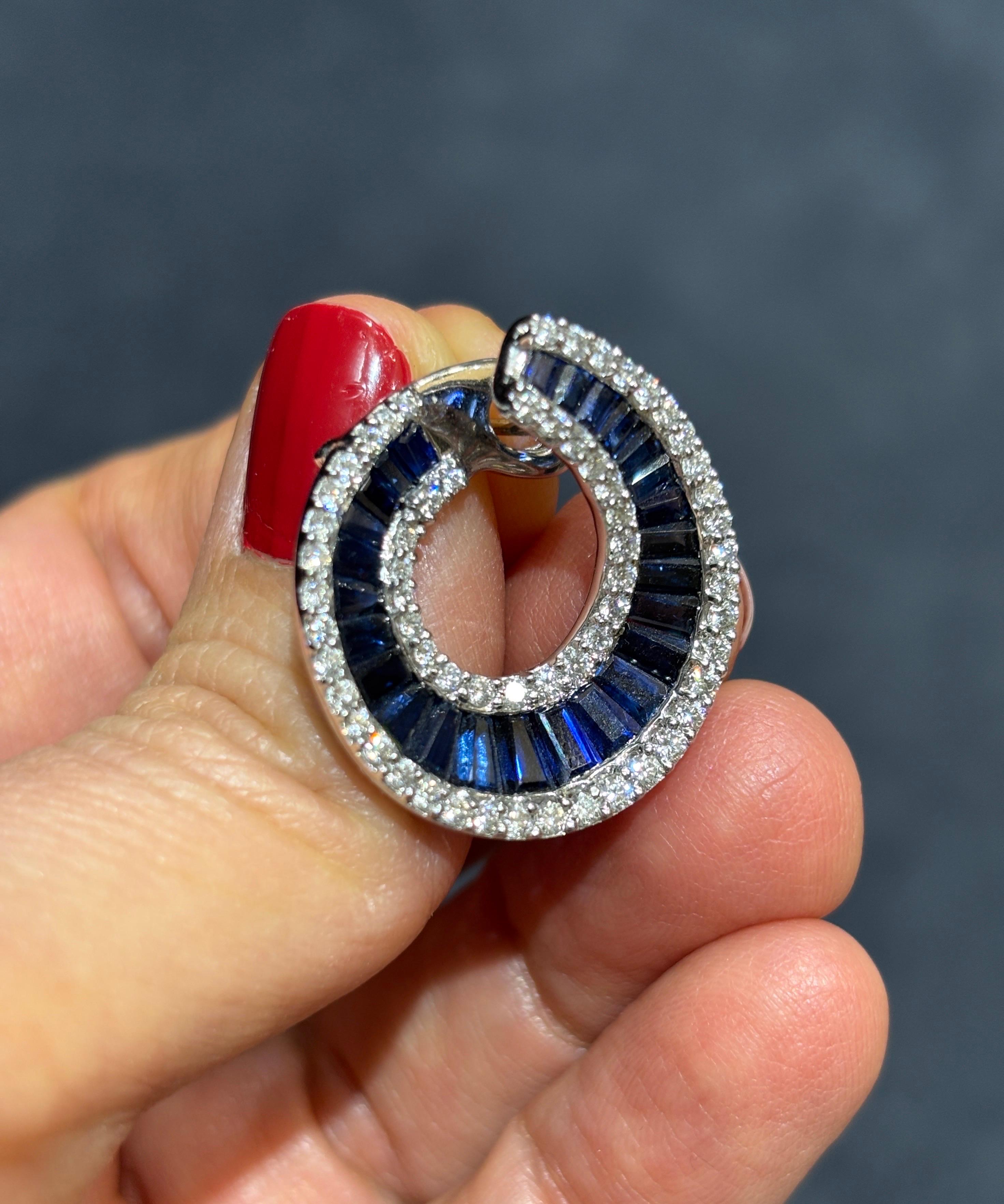Italian Diamond and Sapphire Swirl Earrings For Sale 2