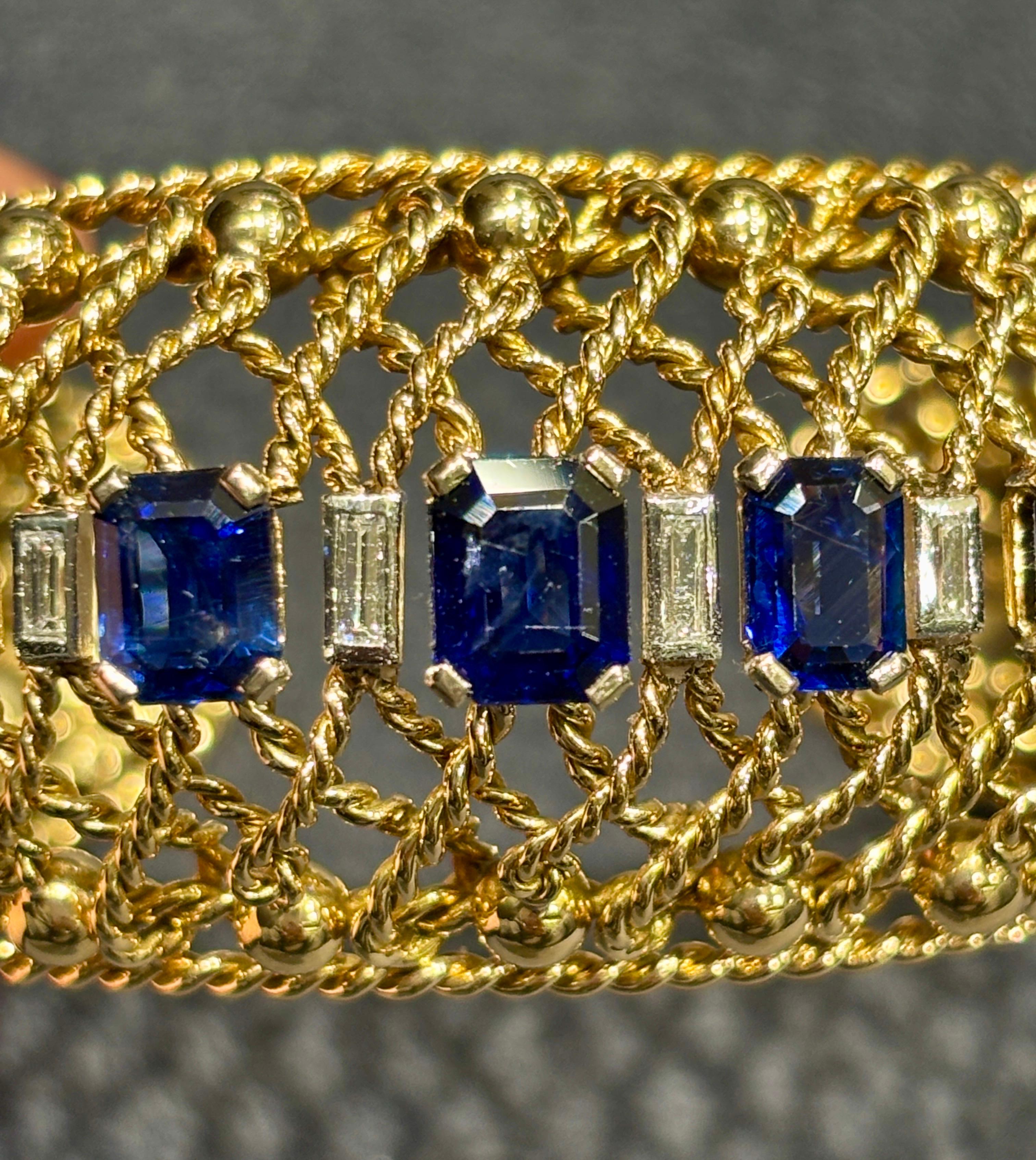 Brazalete Gubelin 1960 de oro de 18 quilates, zafiro y diamantes en venta 2