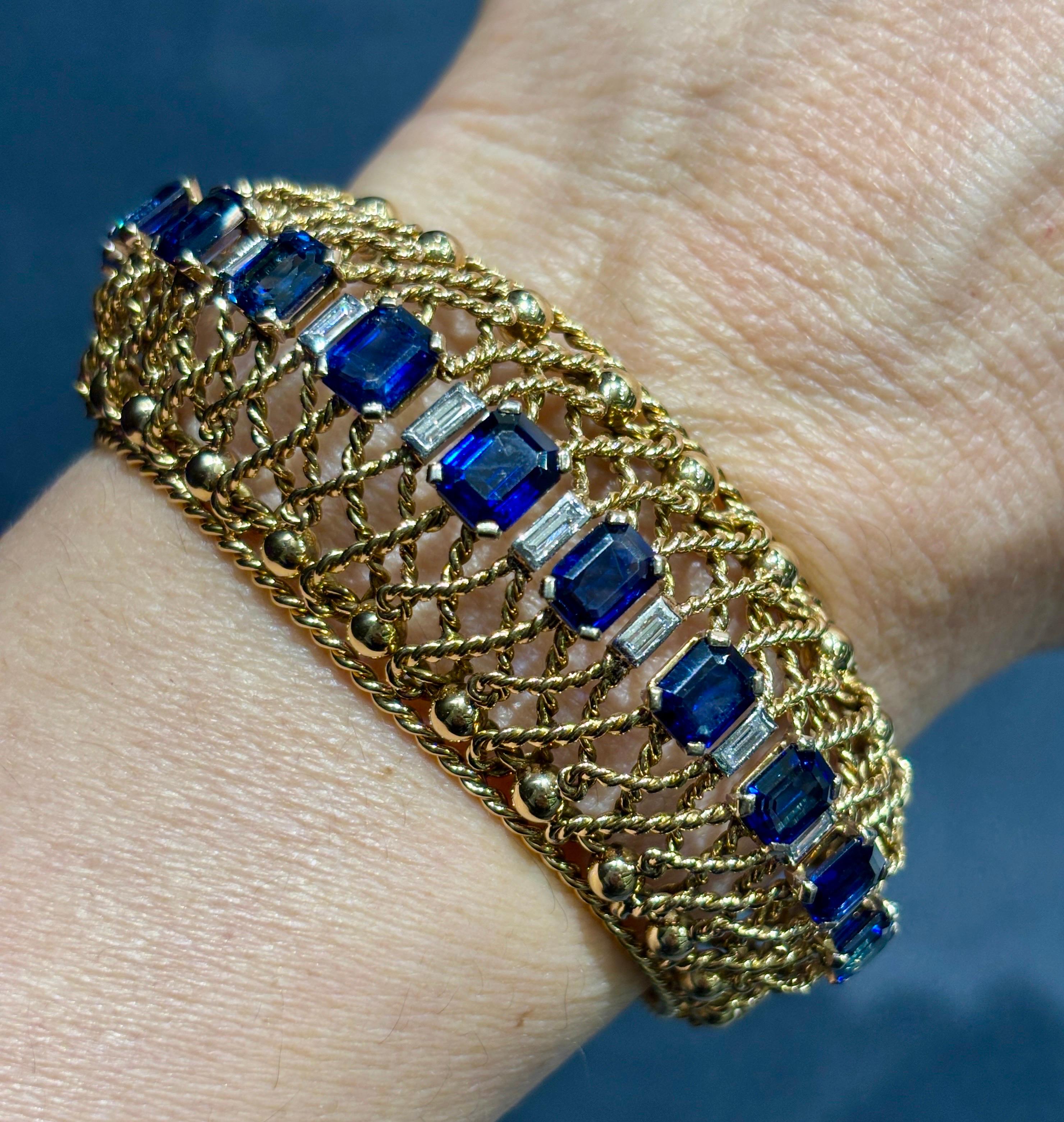 Brazalete Gubelin 1960 de oro de 18 quilates, zafiro y diamantes en venta 3