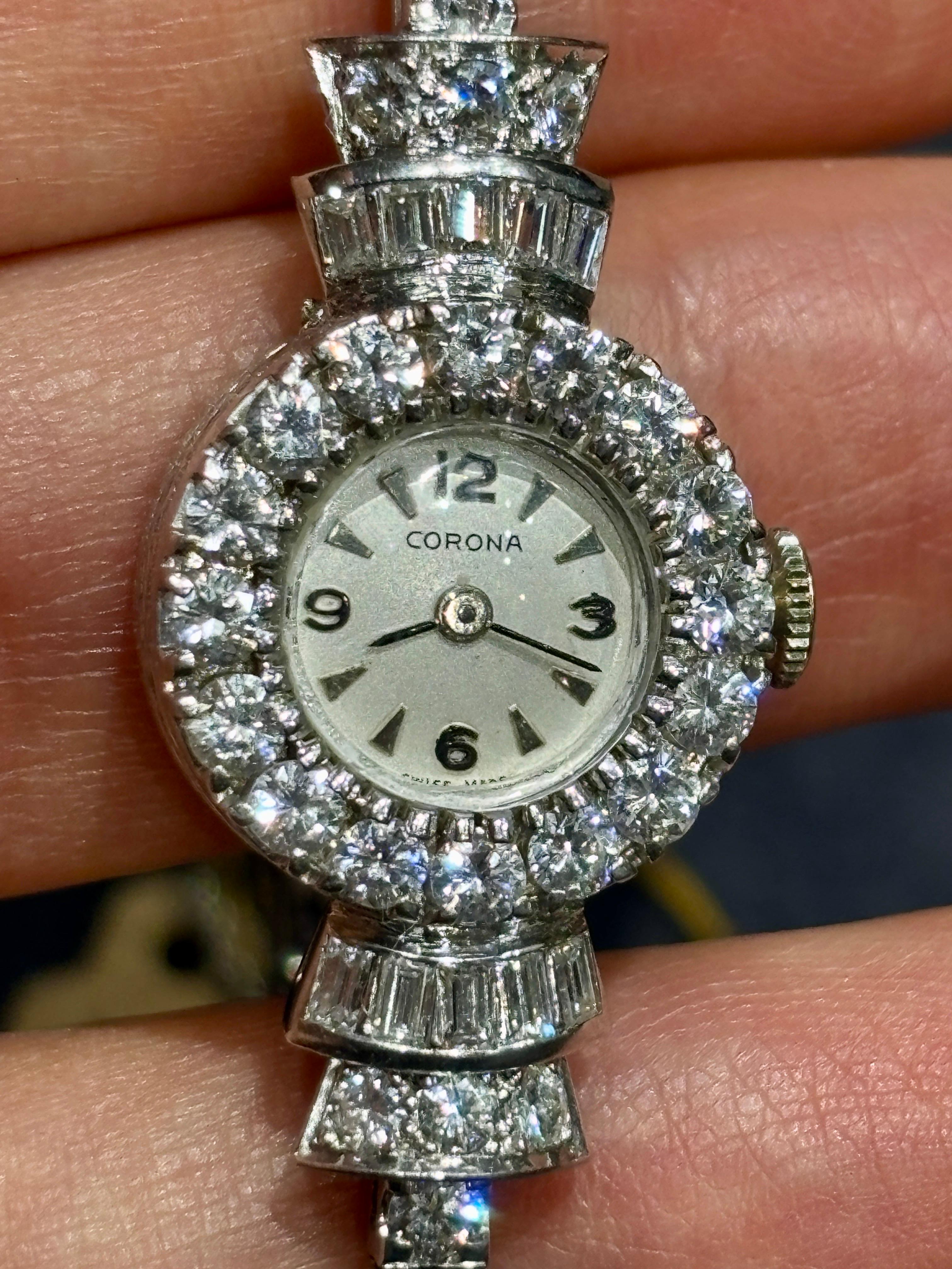 1950s platinum and diamond watch For Sale 3