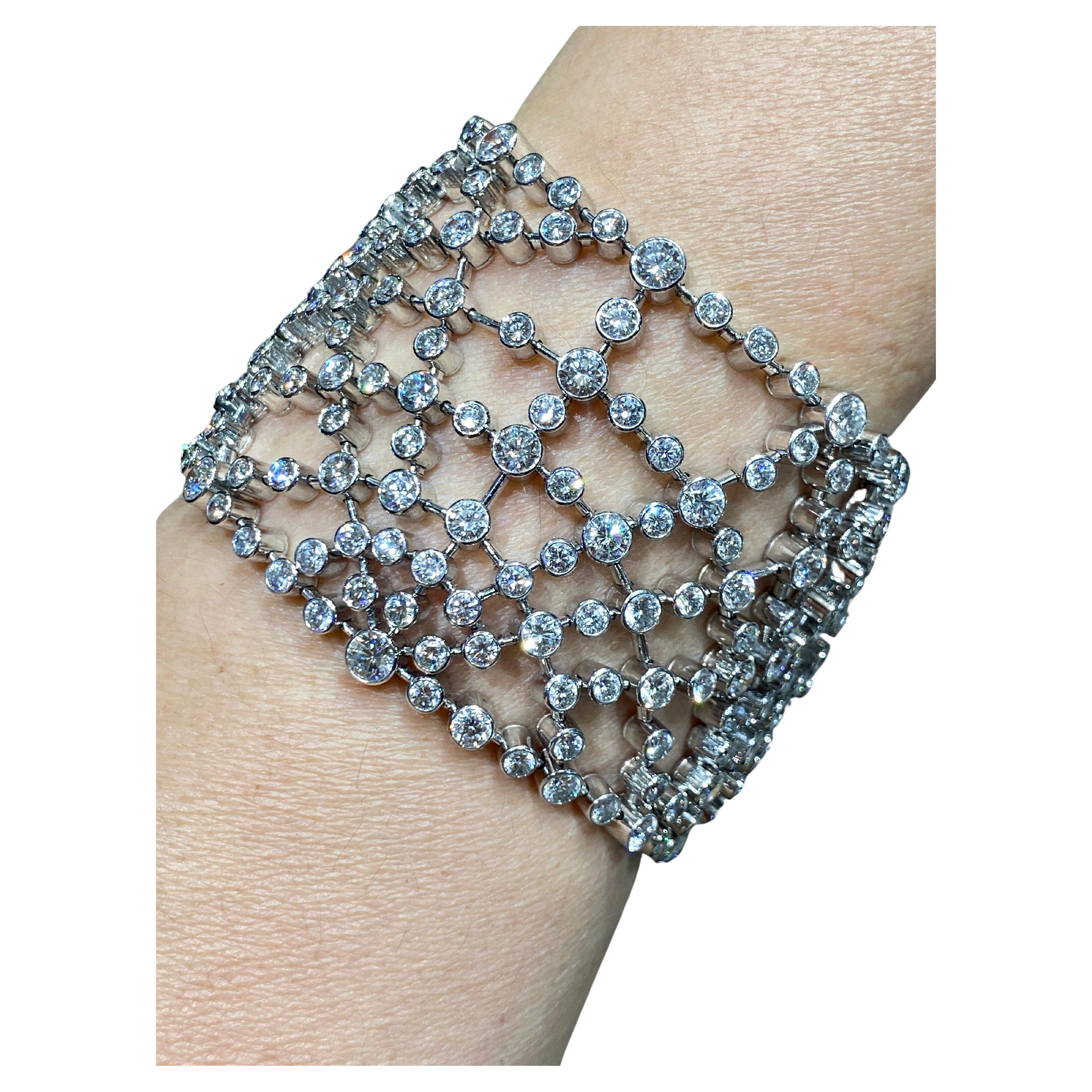 1980s Chaumet 18k gold and diamond cobweb bracelet in its original box