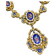 1960s Italian 18k gold, enamel and diamond necklace and earring set