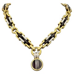 1980s Pomellato gold, diamond and tourmaline necklace with pendant