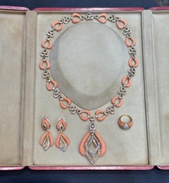 Aldebert suite of necklace, earrings and ring by Andre Vassort in 18k gold coral