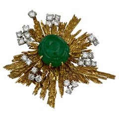 Cartier Brutalist-style Starburst Brooch, 18k Gold, Diamonds, Engraved Emerald