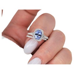 2.12ct Avery 14kt Cornflower Blue Sapphire Diamond Split Shank Halo Bridal Set