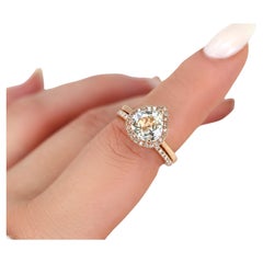 2.86ct Karma 14kt Rose Gold Butter Champagne Sapphire Pear Halo Bridal Set