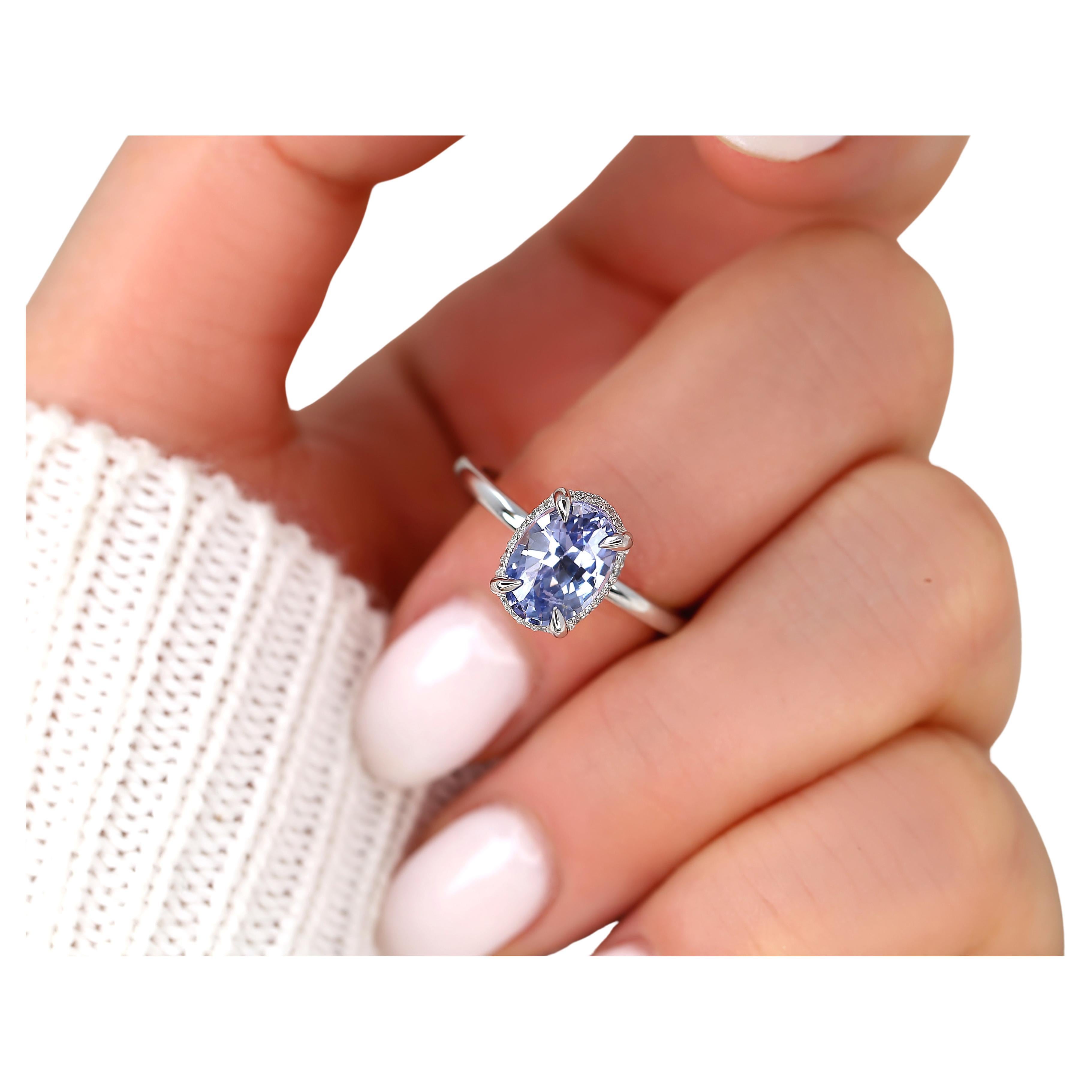 2.49ct Waverly 14kt Cornflower Sapphire Diamond Unique Hidden Halo Ring For Sale