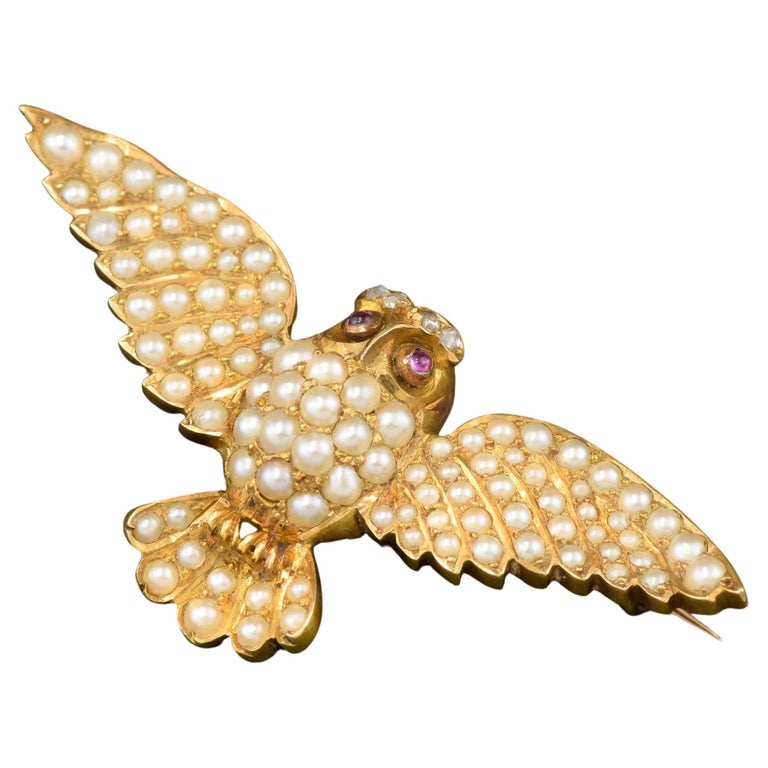 Broche ancienne perles et diamants - Poinçon hibou - Bijouxbaume