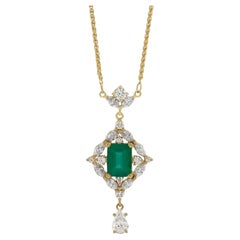 14K Yellow Natural Emerald & 1 1/4 CTW Natural Diamond 18" Necklace