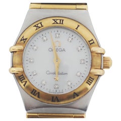 Retro Omega Constellation 18k Gold Stainless Steel Mop & Diamond Dial Watch