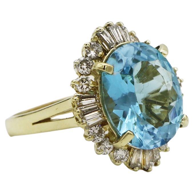 14K Gelbgold Aquamarin Diamant Cocktail Ring