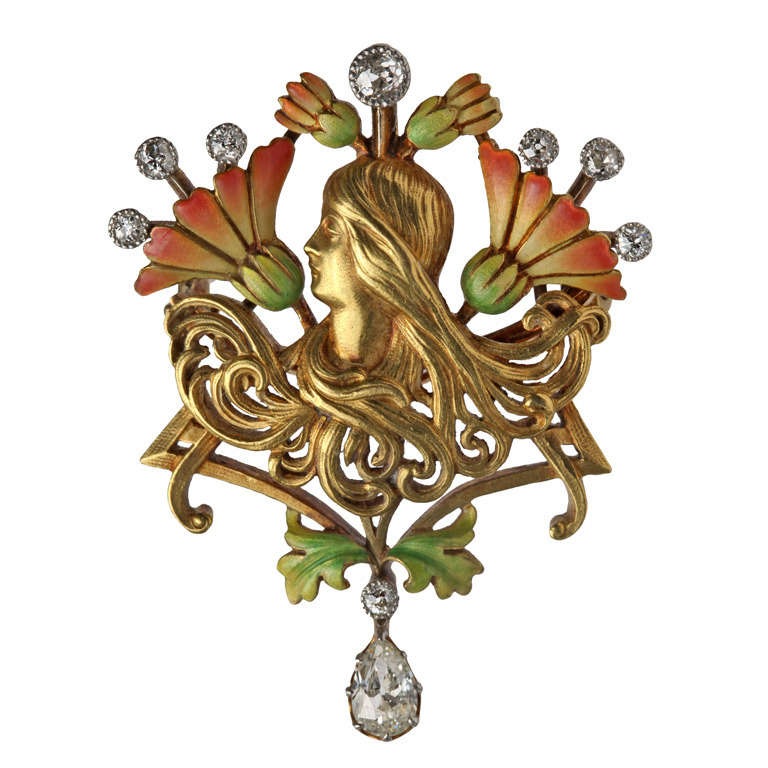 PLISSON 
HARTZ Art Nouveau Pendant/ Brooch