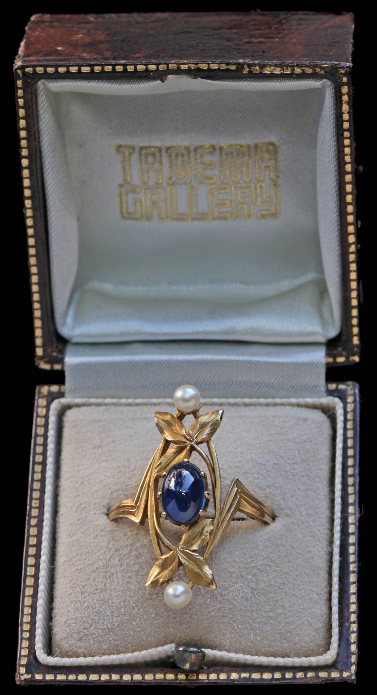 Women's Gaston Lafitte Art Nouveau Gold Sapphire Pearl Ring