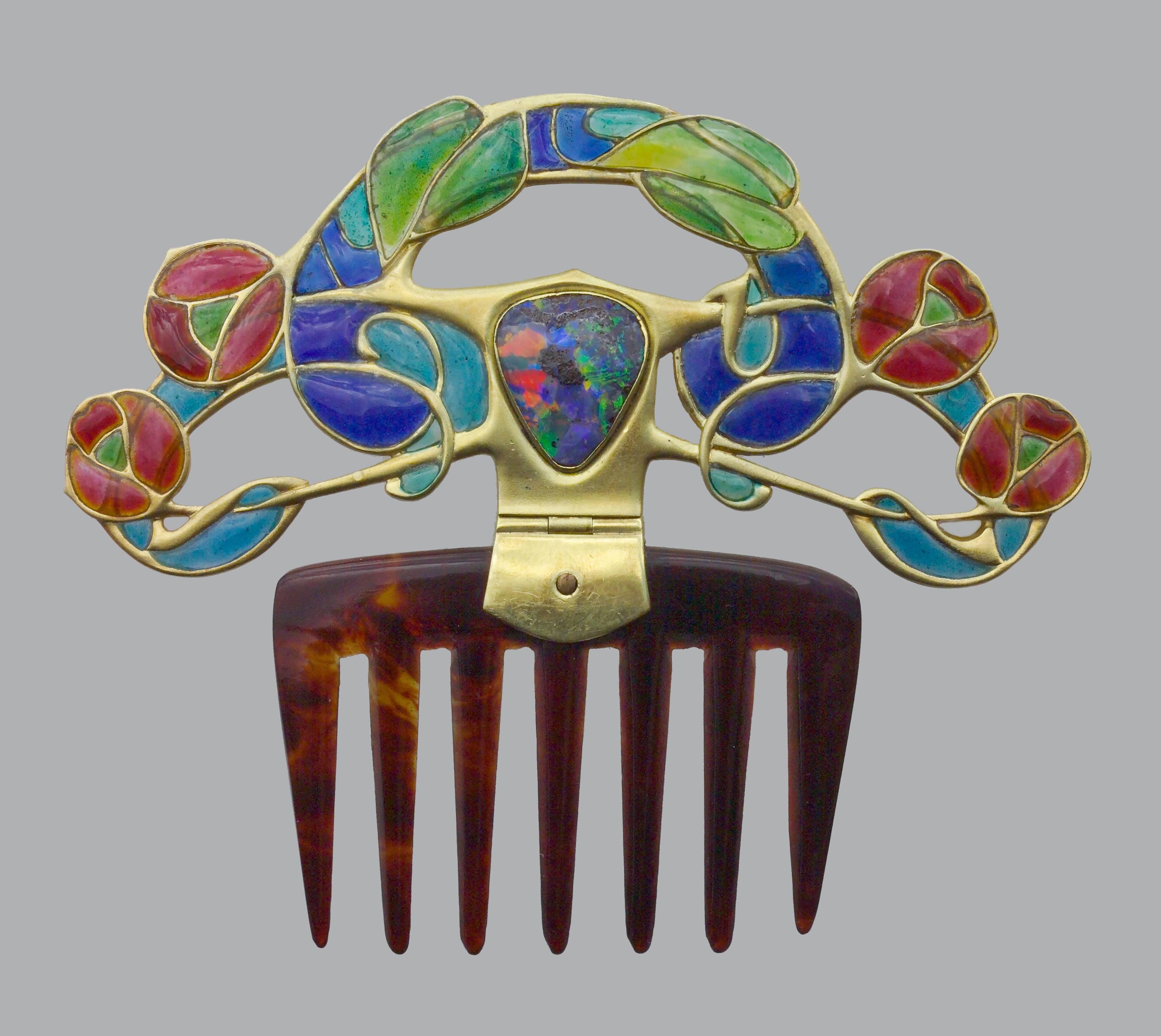 Archibald Knox Art Nouveau Opal Enamel Gold Diadem Comb for Liberty & Co. In Good Condition For Sale In London, GB