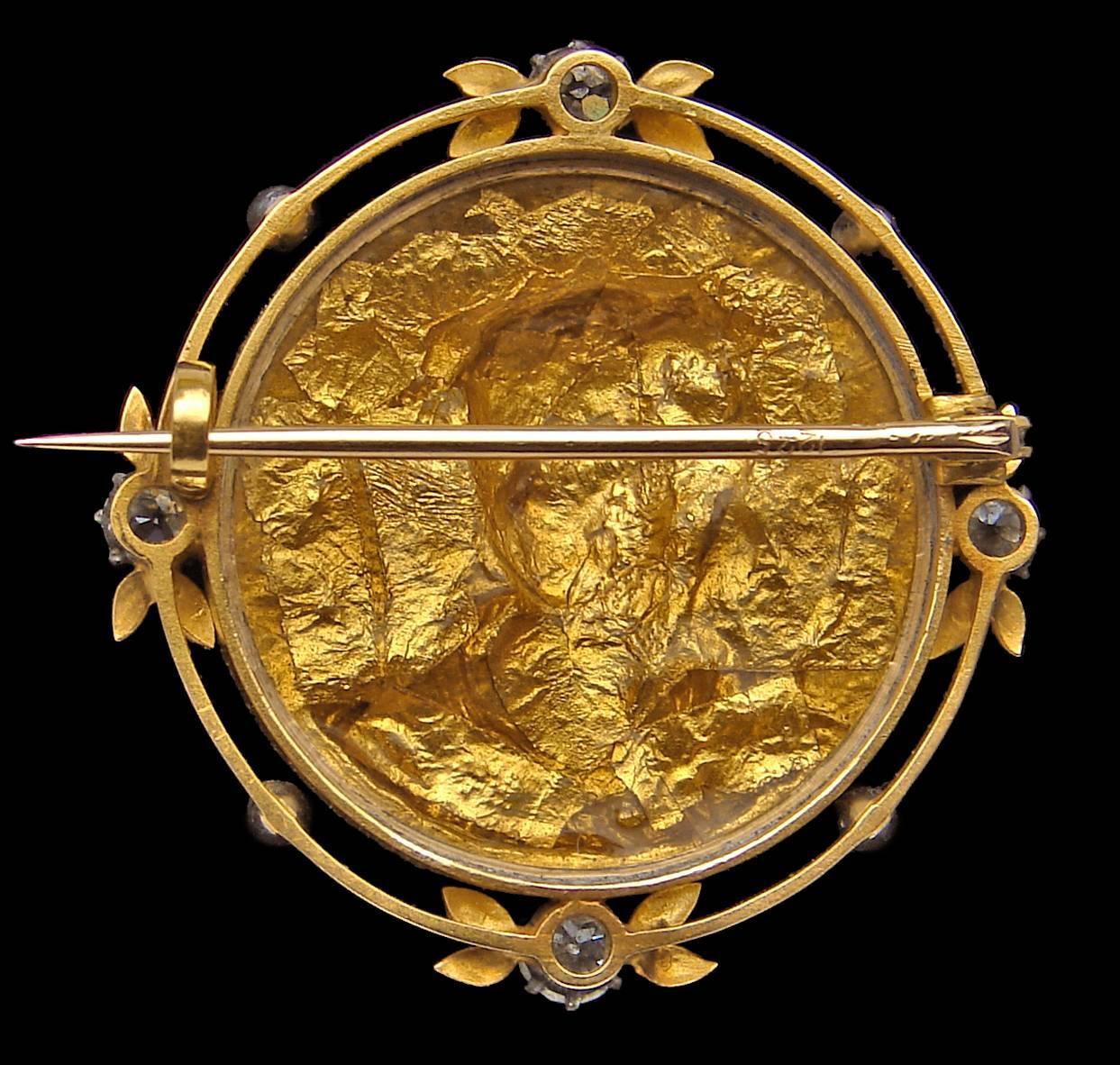 Renaissance Revival Brooch showing the influence of the Pre-Raphaelite Brotherhood. The freshness of this piece comes across extremely well showing a progression from the more usual Renaissance Revival forms to a lighter & more artistic jewel.