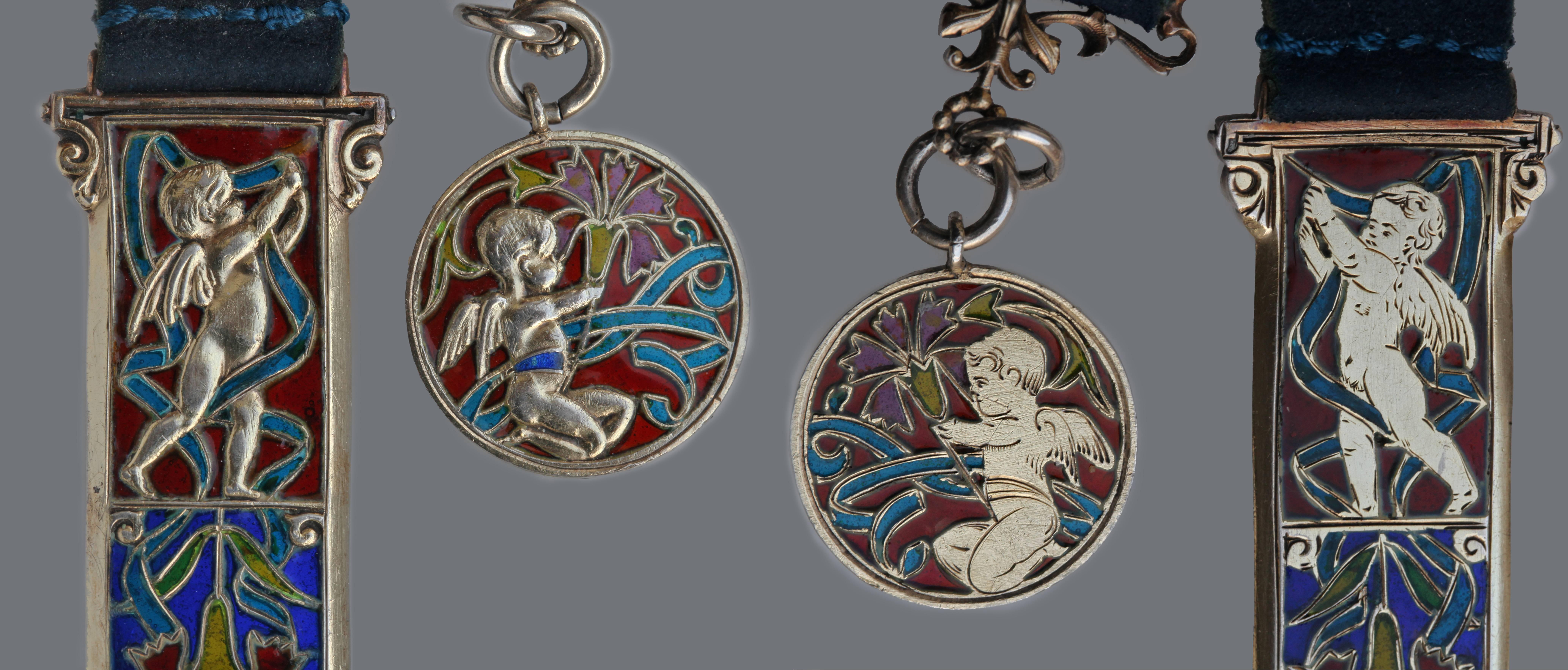 Renaissance Revival Julien Duval and Georges Le Turcq Neo-Renaissance Enamel Silver Cherub Bookmark