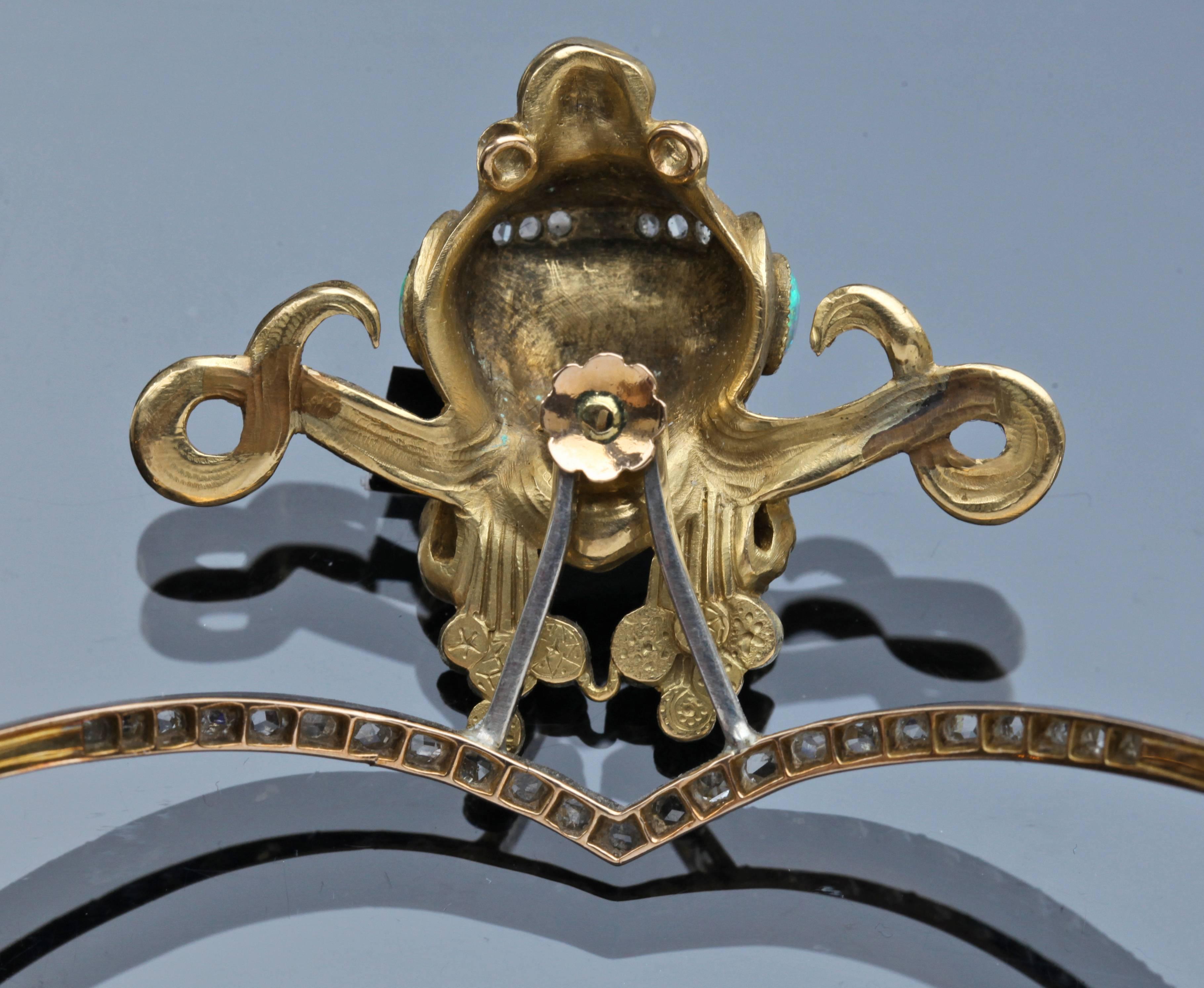 Old European Cut Art Nouveau Opal Diamond Gold Byzantine Princess Diadem Tiara For Sale