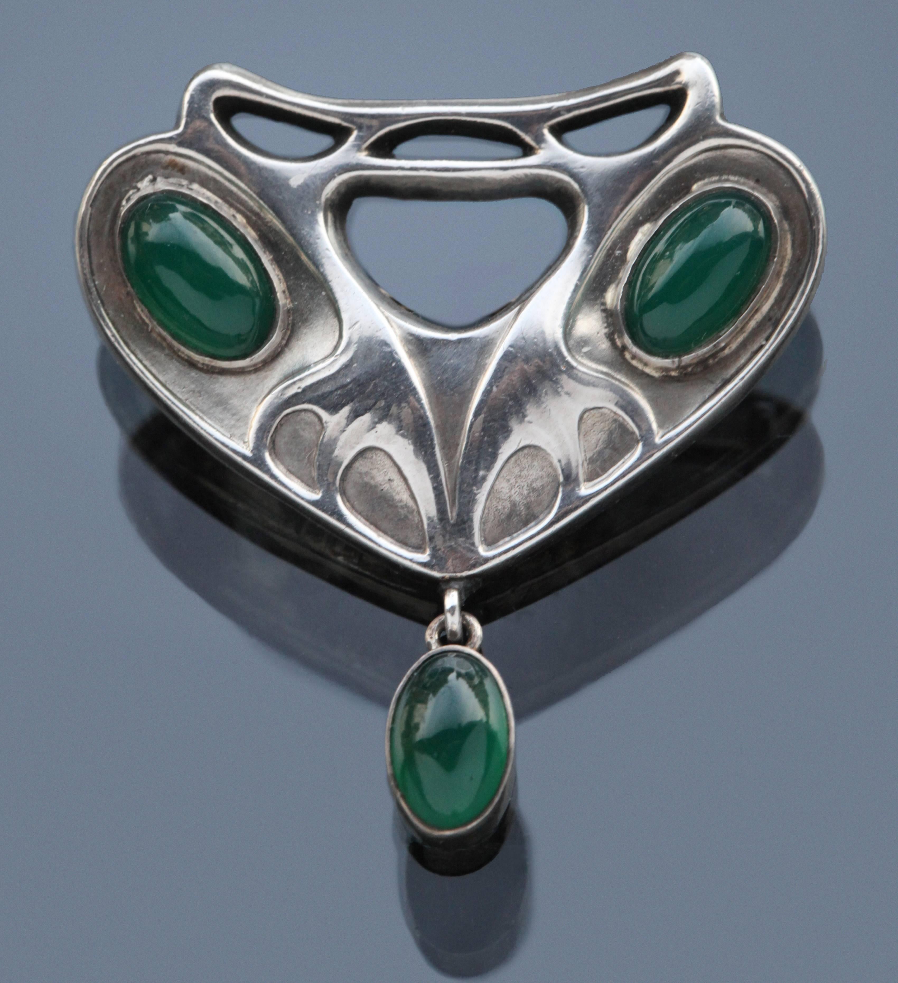 A well documented Theodor Fahrner brooch designed by Professor Georg Kleemann.
Marks: 'TF' ‘Depose’ ‘935’ 
cf. Theodor Fahrner Schmuck, Schmuckmuseum Pforzheim 1990, page 110 catalogue number 1.74b
Schmuck in Deutschland und Osterreich 1895-1914,