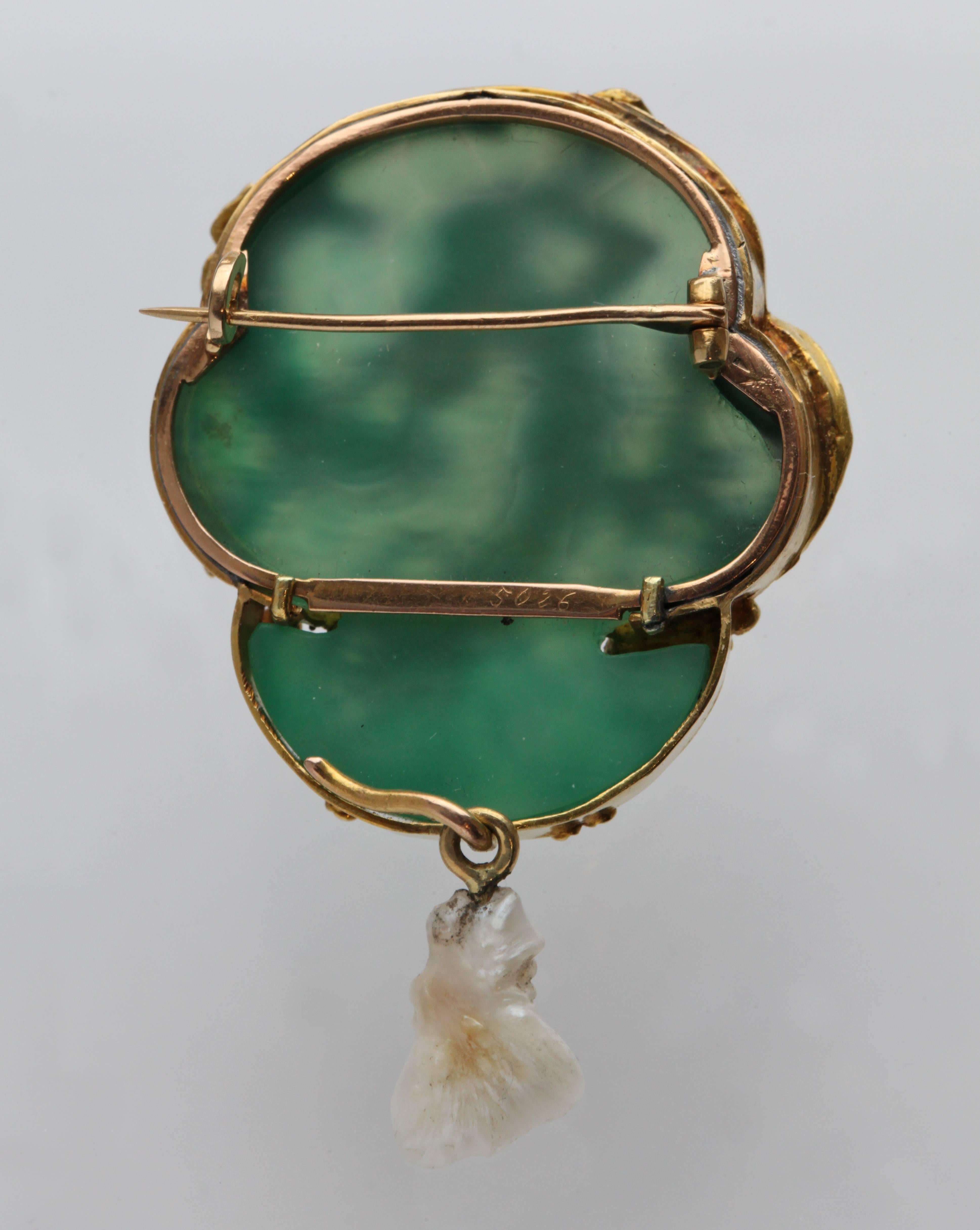 Belle Epoque Carved Agate Pearl Gold 