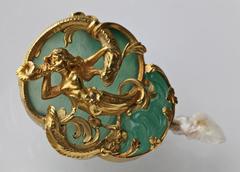 Belle Epoque Carved Agate Pearl Gold "Naiad and Sturgeons" Jewel