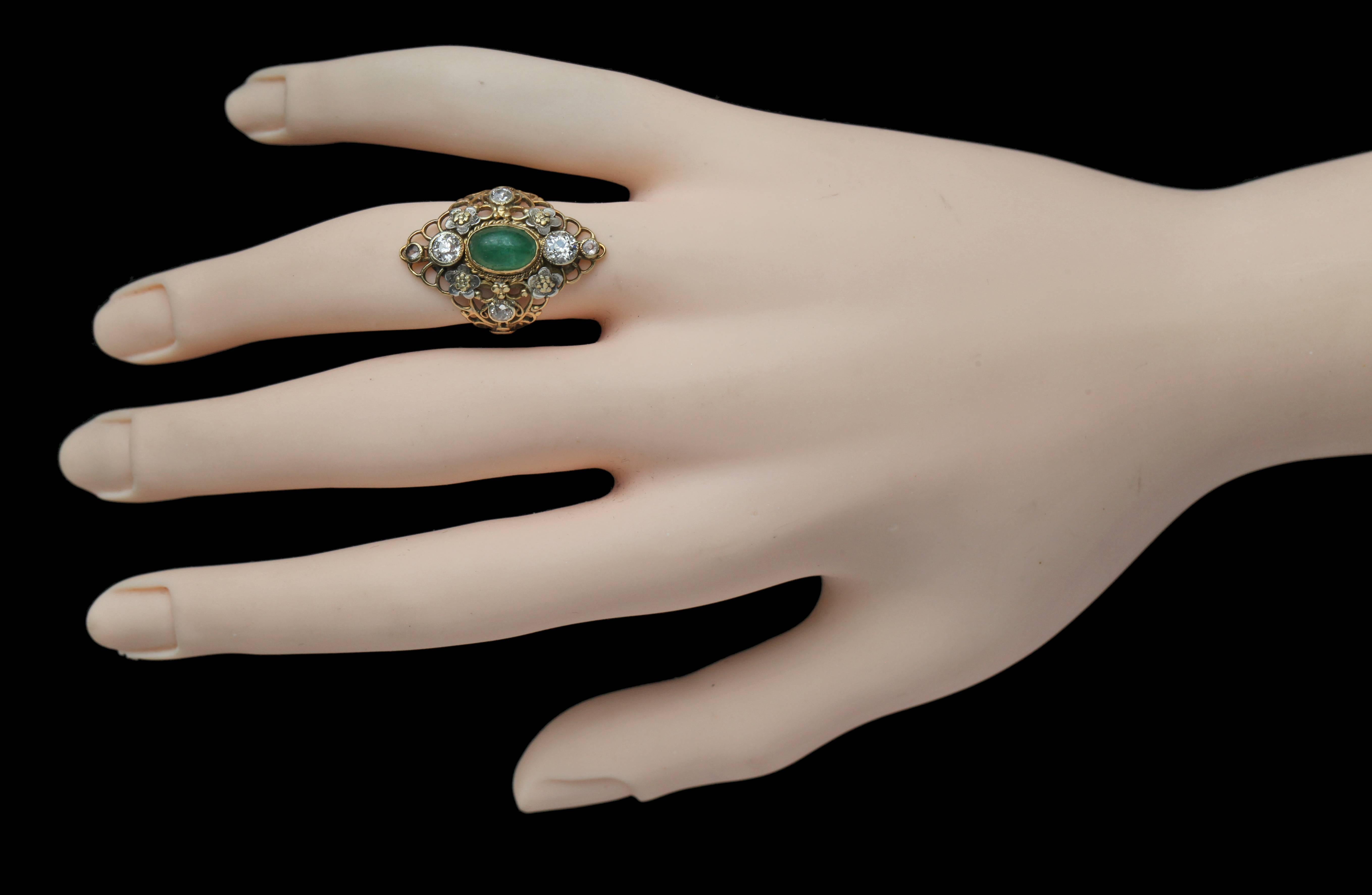 Arthur & Georgie Gaskin Superb Emerald Diamond Arts and Crafts Ring In Good Condition For Sale In London, GB