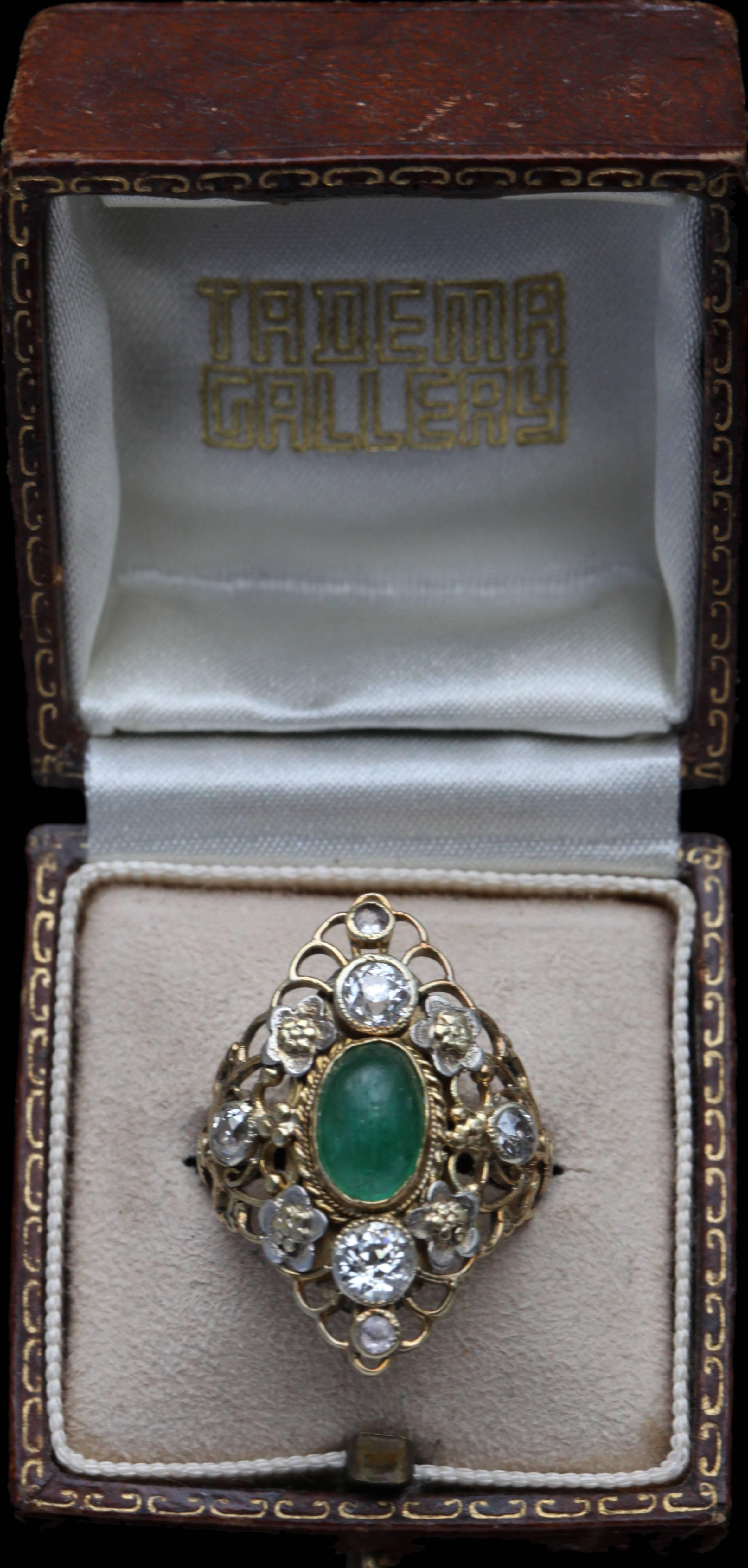 Women's Arthur & Georgie Gaskin Superb Emerald Diamond Arts and Crafts Ring For Sale