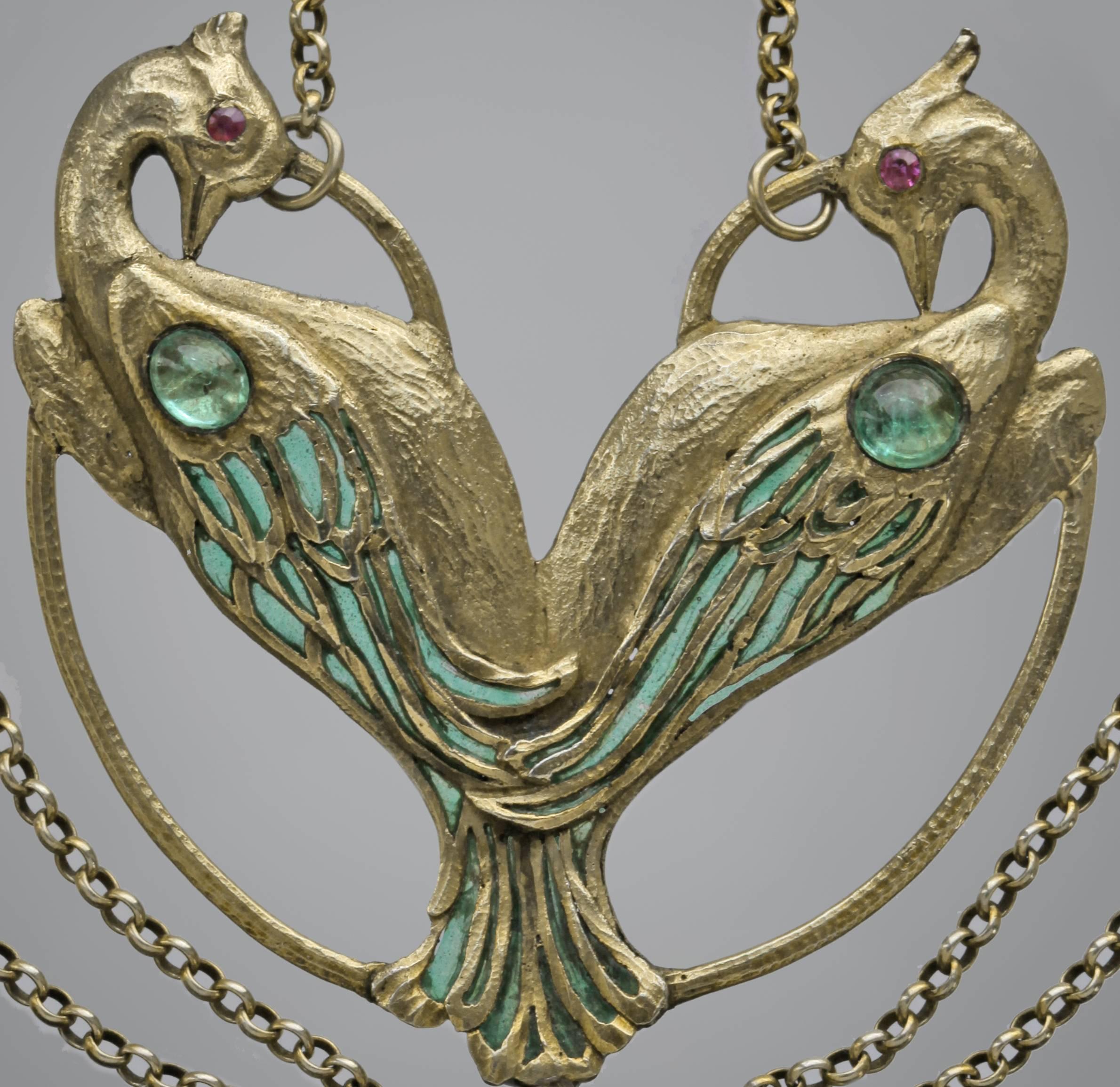 Women's Charles Boutet de Monvel Art Nouveau Peacock Pendant For Sale
