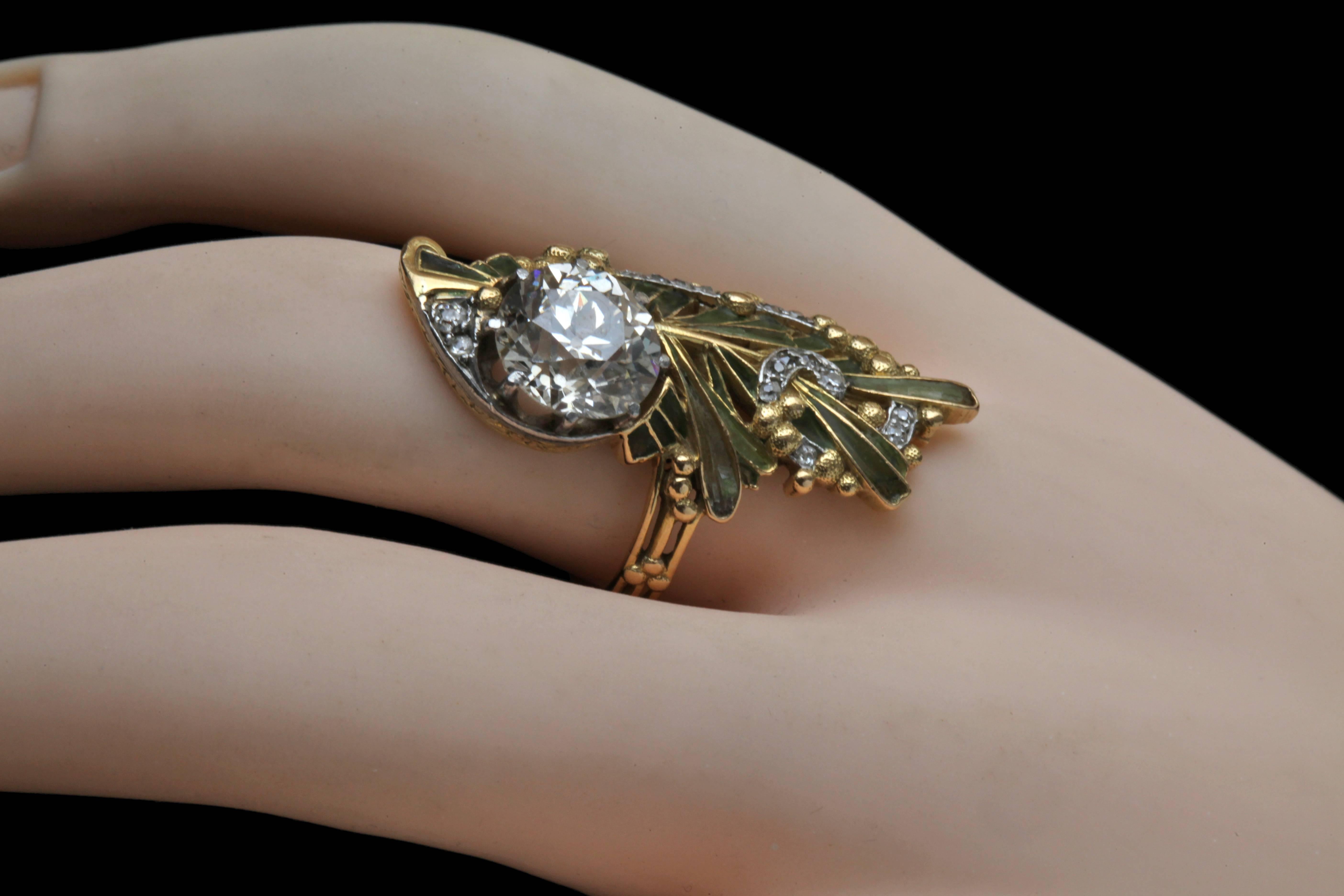 Magnifique bague Art Nouveau en or avec diamants en forme de lique-a-Jour Bon état - En vente à London, GB