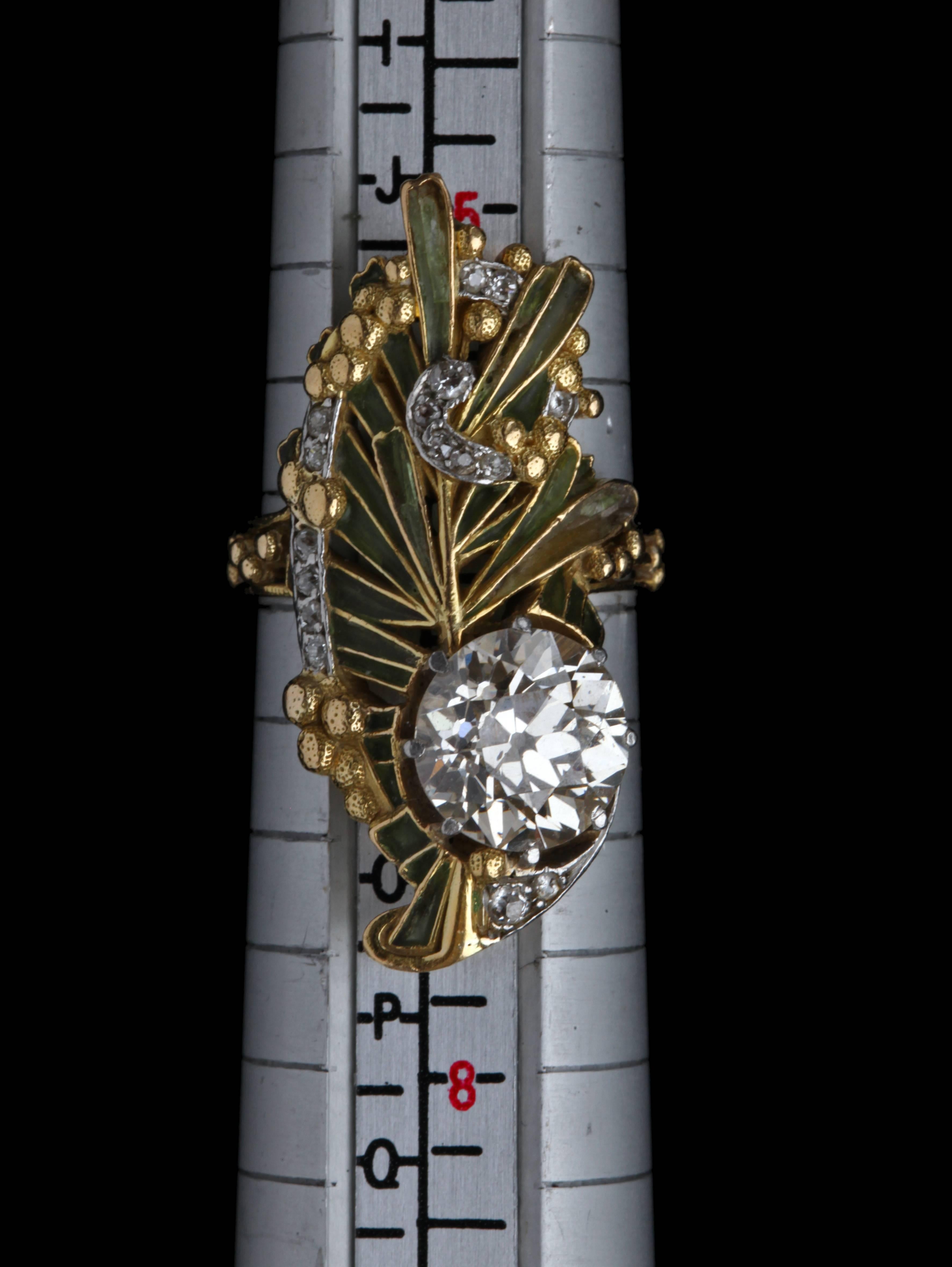 Magnificent Art Nouveau Plique-a-Jour Diamond Gold Ring In Good Condition For Sale In London, GB