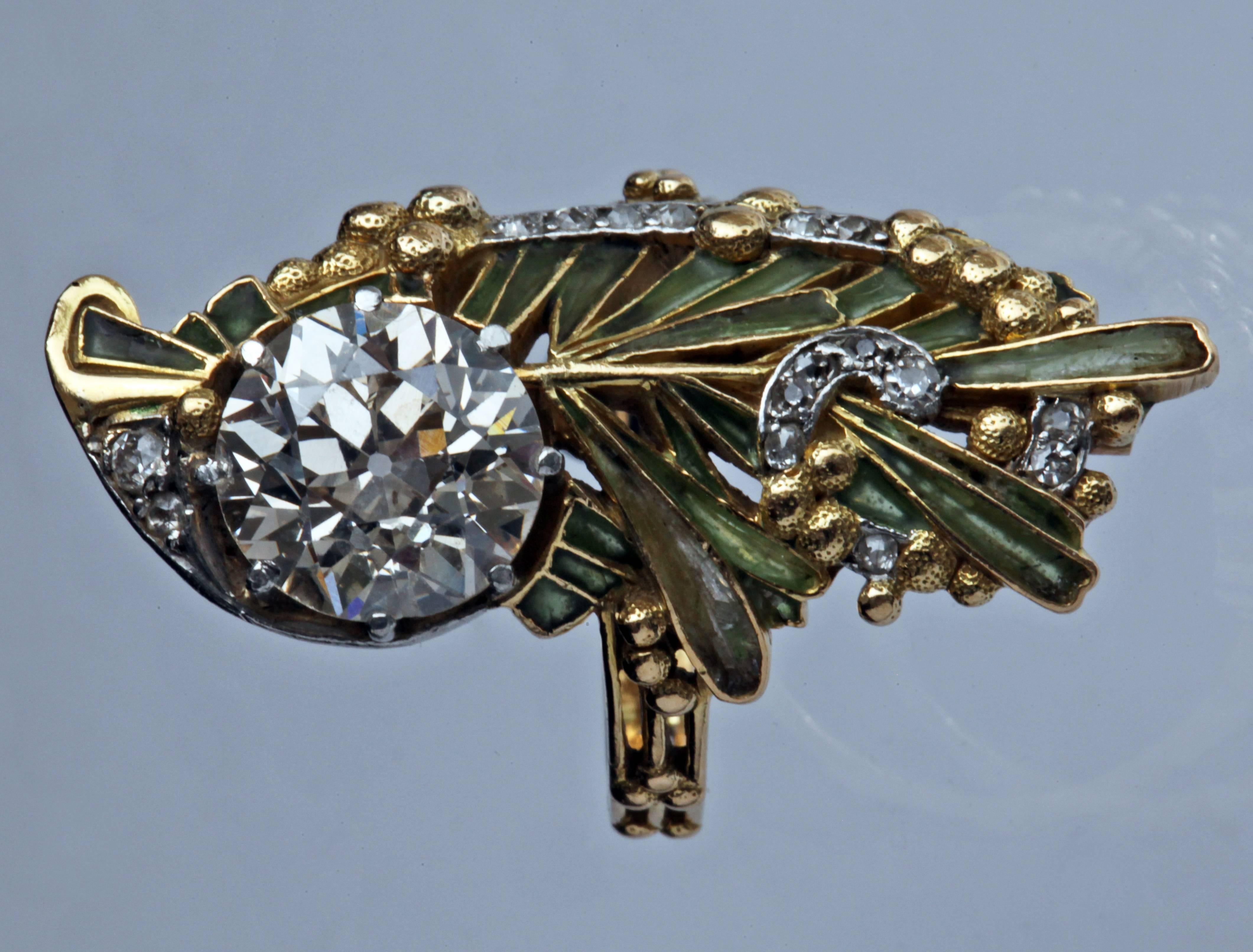 Magnificent Art Nouveau Plique-a-Jour Diamond Gold Ring For Sale 1