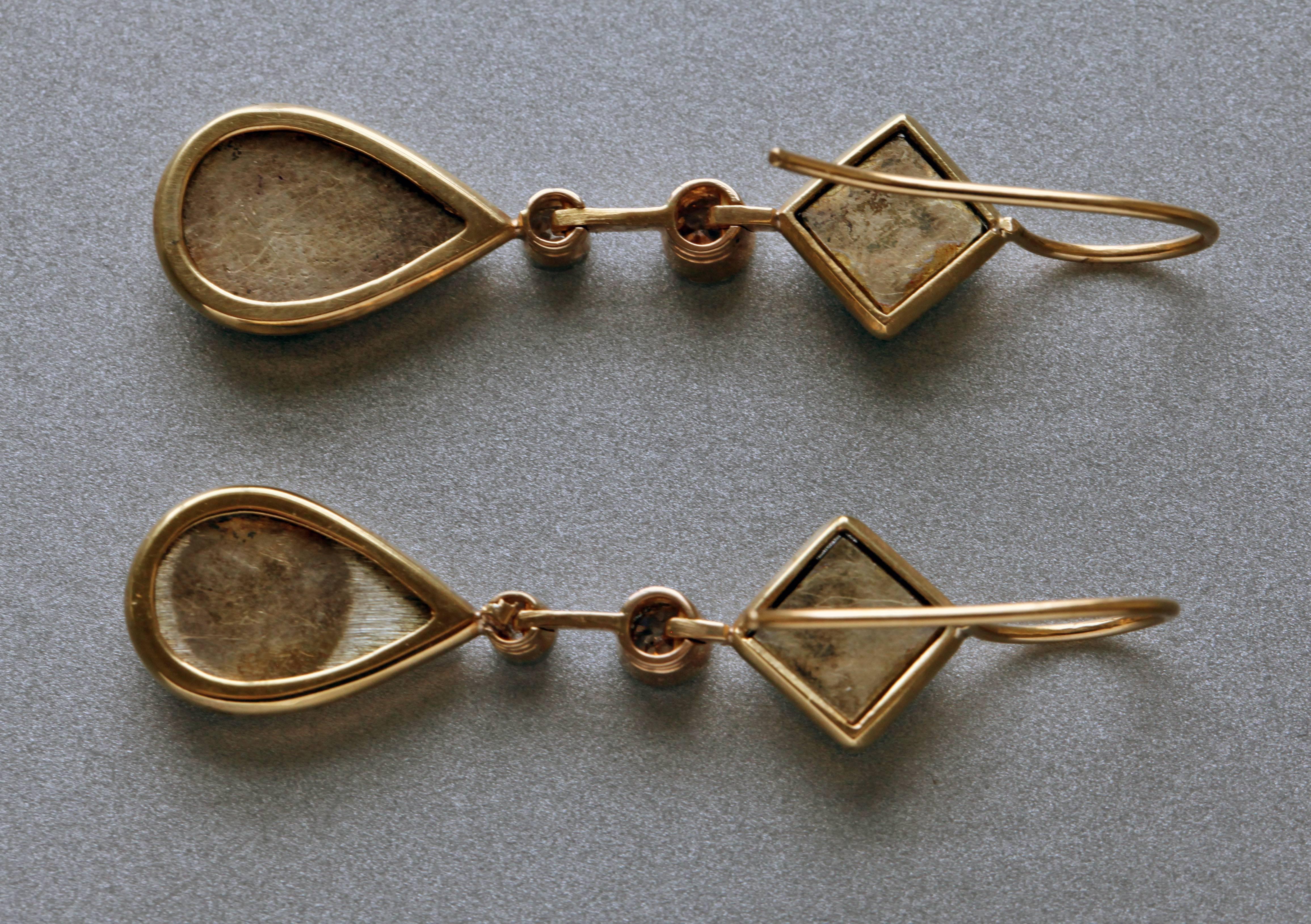 Women's Antique Bresse Enamel Diamond Gold Earrings