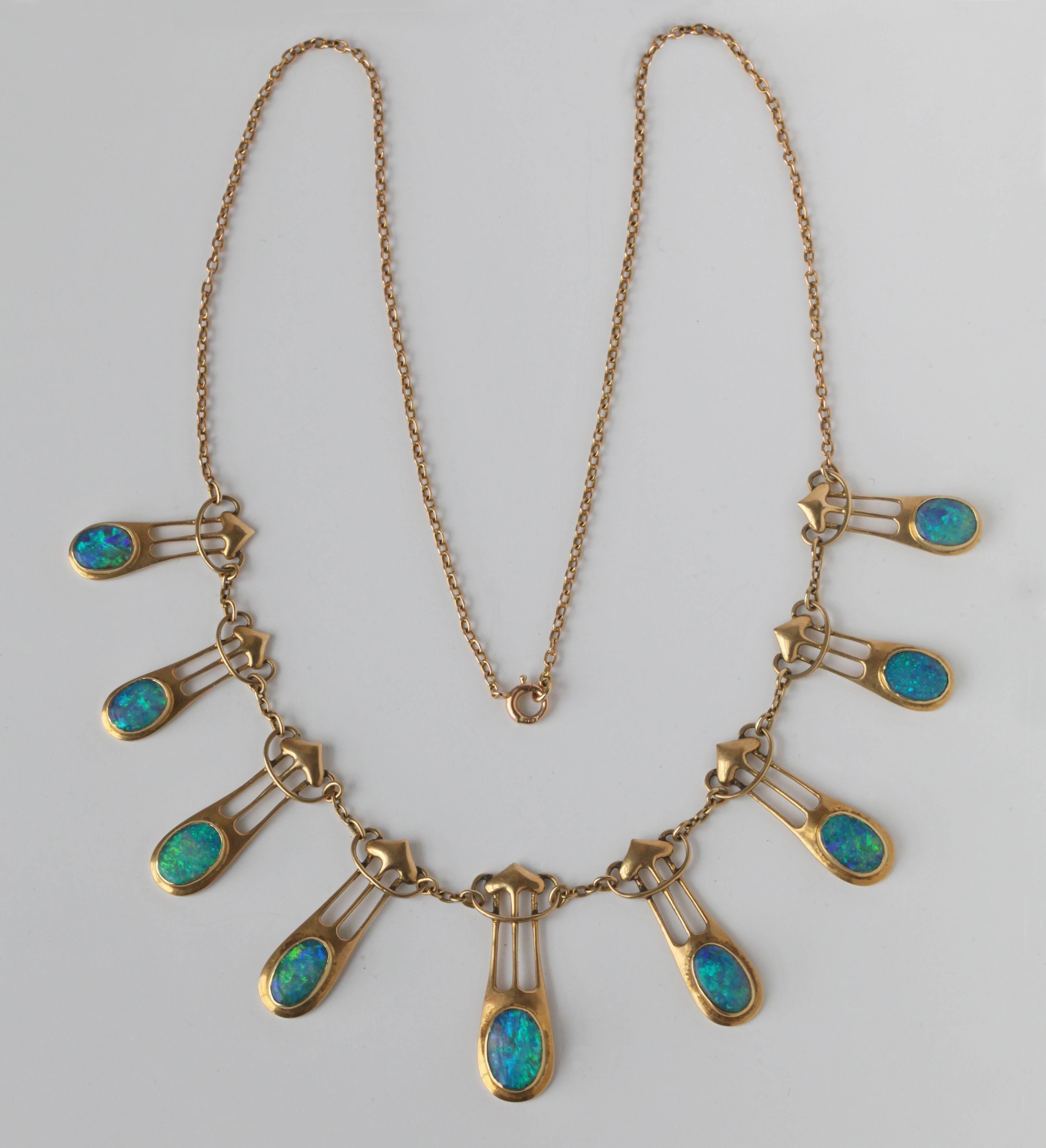 Murrle Bennett & Co Gold Opal Art Nouveau Necklace In Excellent Condition In London, GB