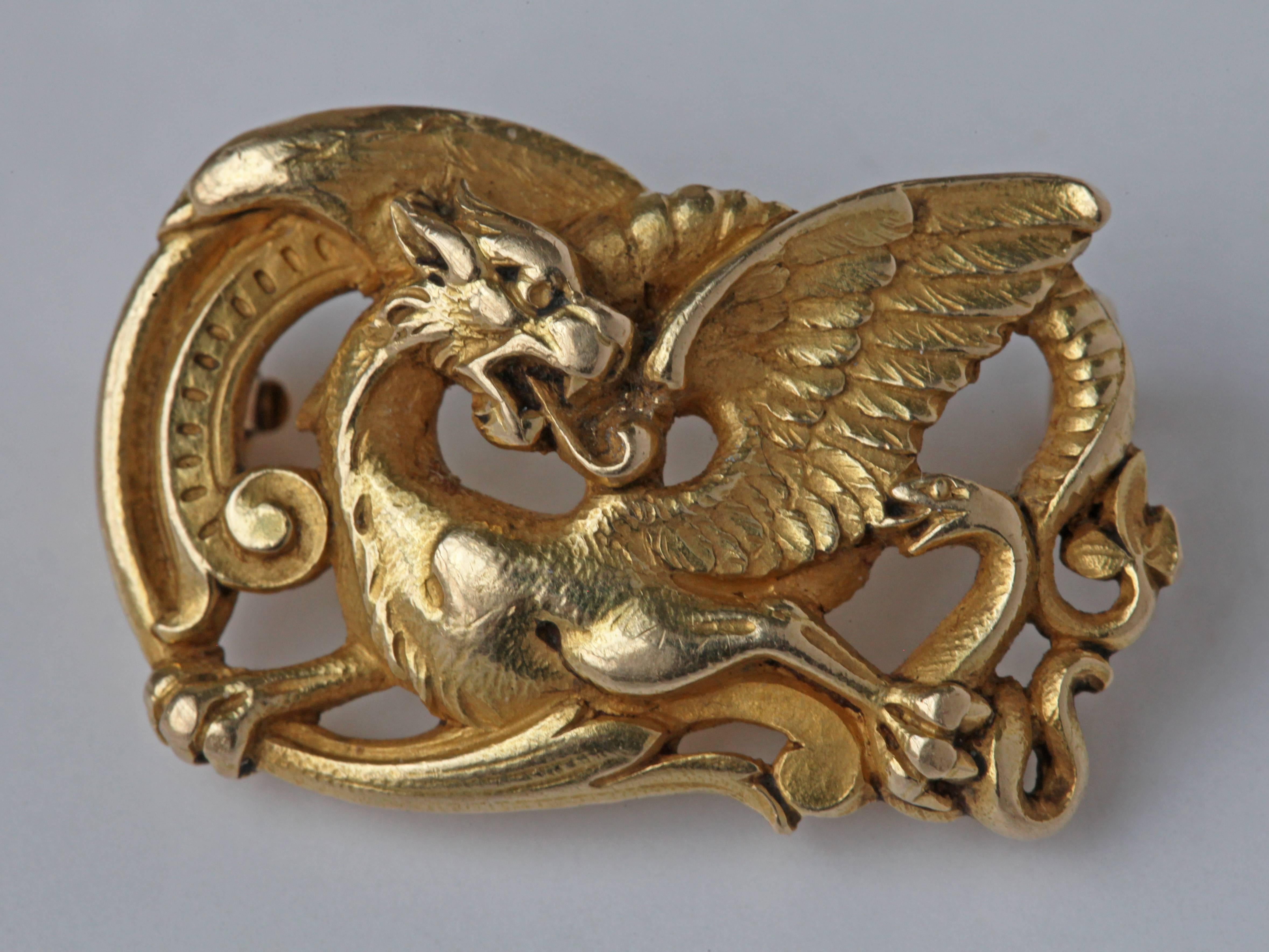 Belle Époque Wièse Gothic Revival Dragon Brooch