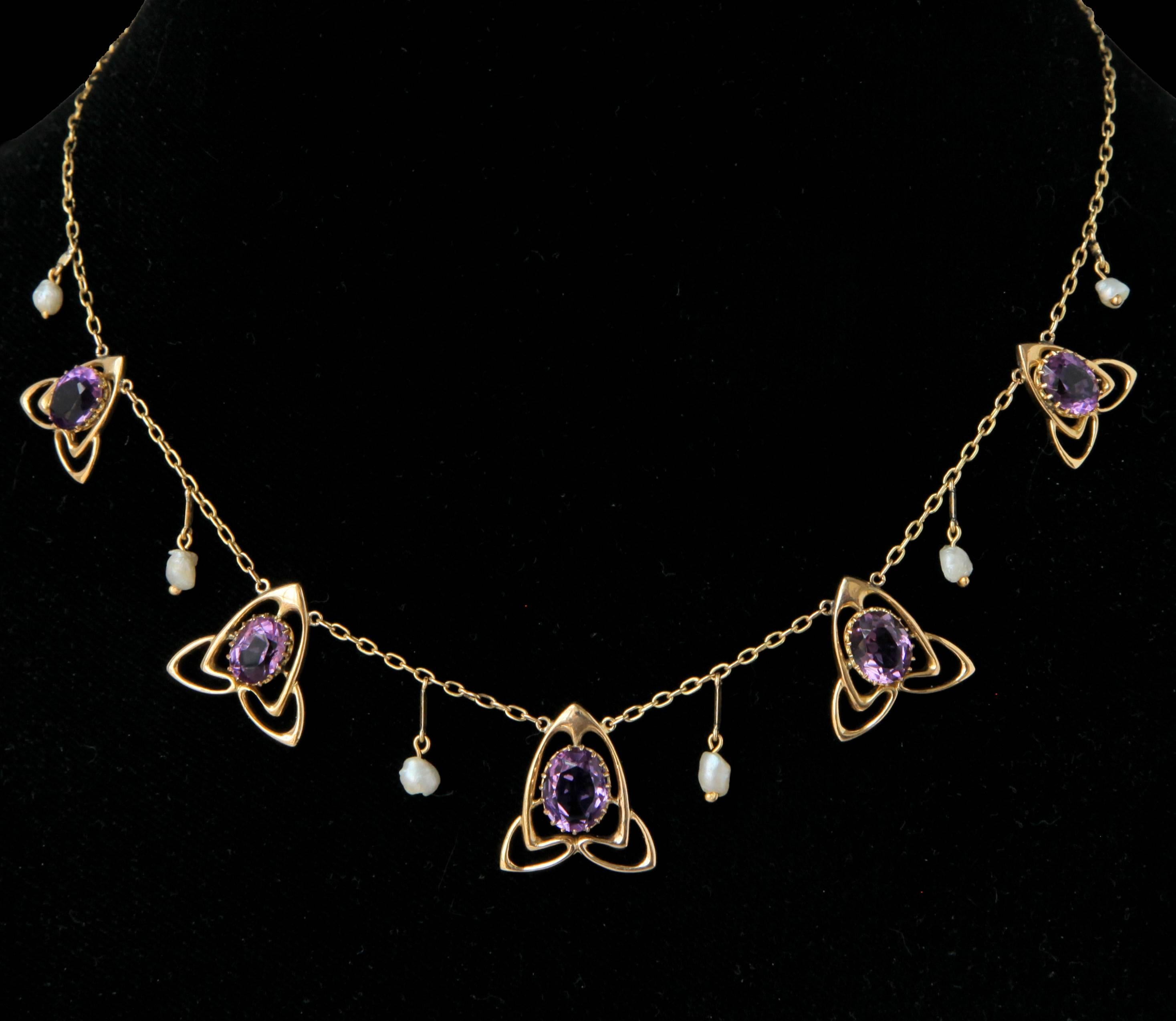 Art Nouveau Archibald Knox Liberty & Co Amethyst Gold Necklace