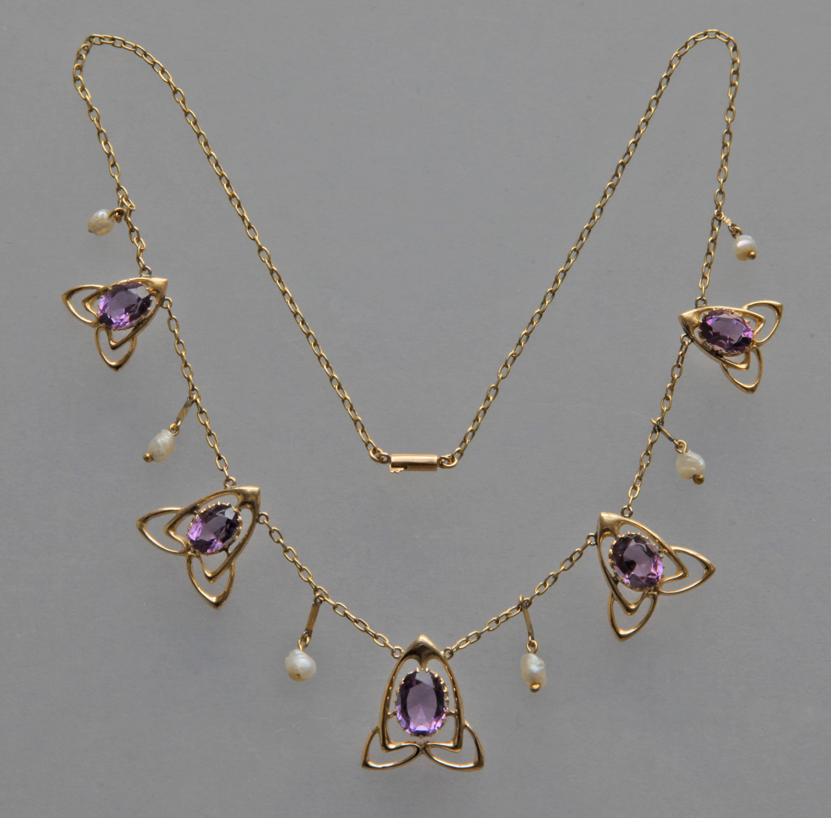 Women's Archibald Knox Liberty & Co Amethyst Gold Necklace