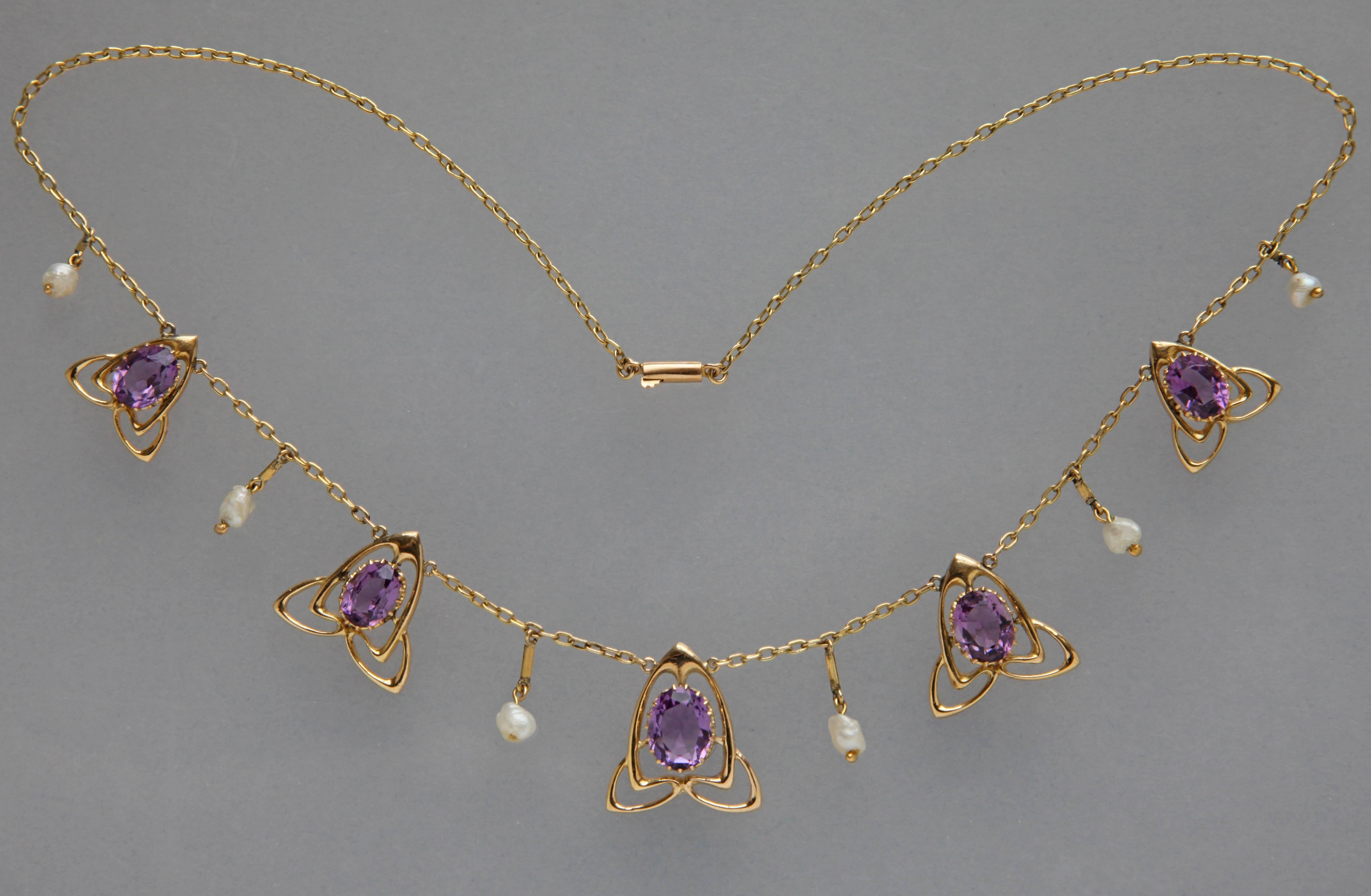 Archibald Knox Liberty & Co Amethyst Gold Necklace 1