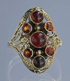 American Arts & Crafts Gold Carnelian and Citrine Ring