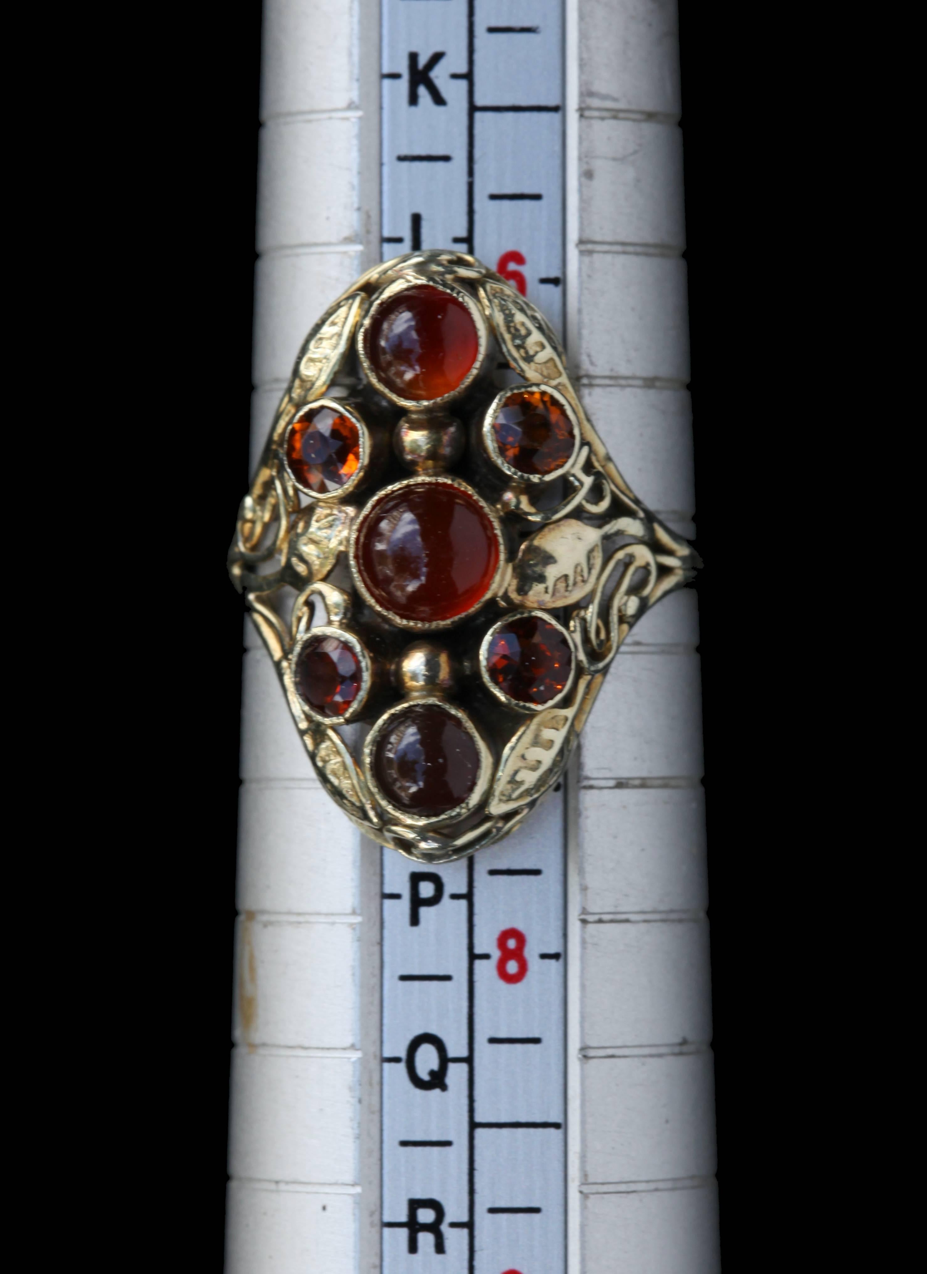 Cabochon American Arts & Crafts Gold Carnelian and Citrine Ring